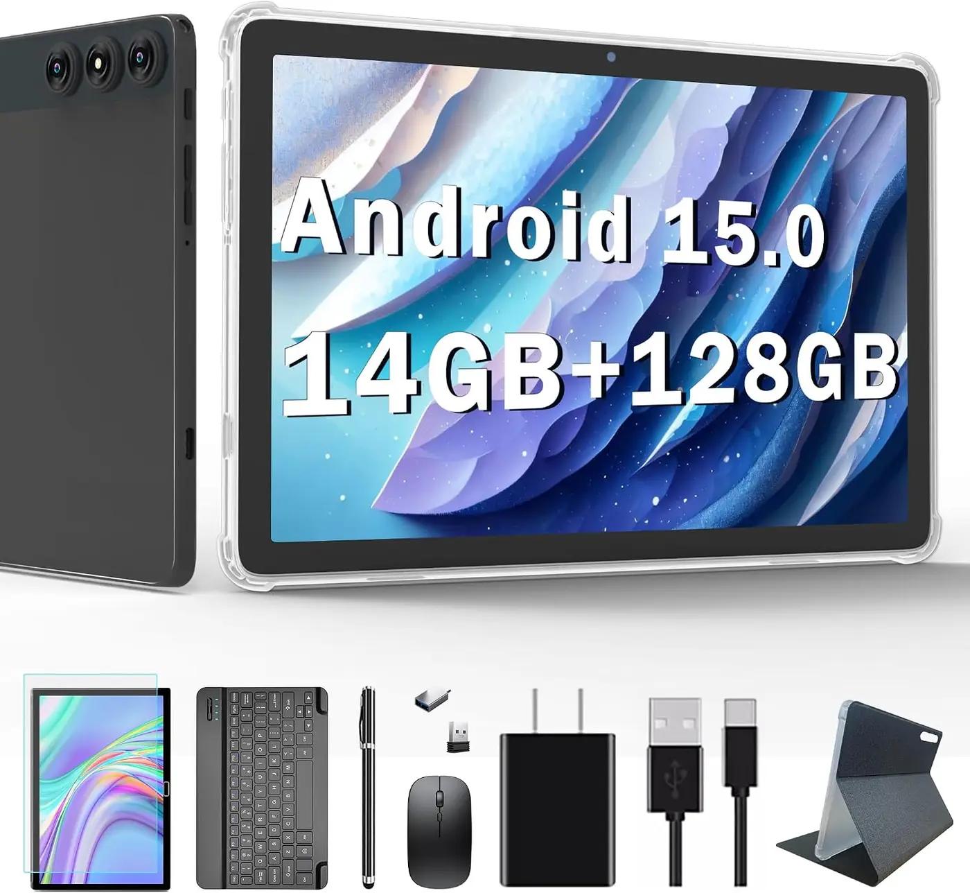 Android 15 Tablet, 2026 Latest Tablet 10 inch 128GB Storage 1TB Expandable 14GB RAM, 4G Sim Slot Tablets with keyboard Support 5G WiFi Bluetooth 5.0 GPS, 7000 mAh, Octa-Core Processor, FHD IPS Display