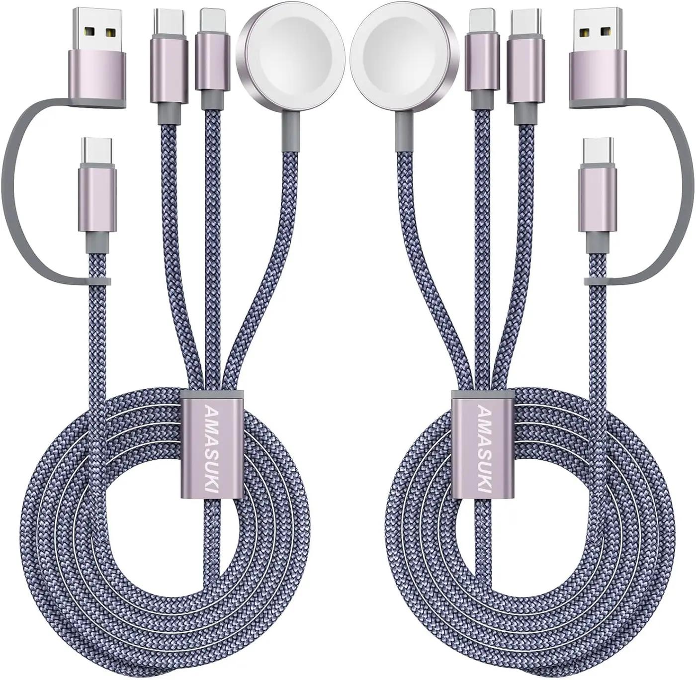 2Pack Travel Essentials,Multi Charging Cable 3 in 2 USB C for Apple Watch Charger,iPhone Charger,Cruise Vacation Camping,Portable for iWatch Series 11-2/Ultra/SE &amp; iPhone 17-12,Sony PSP Cables Global Recycled Standard