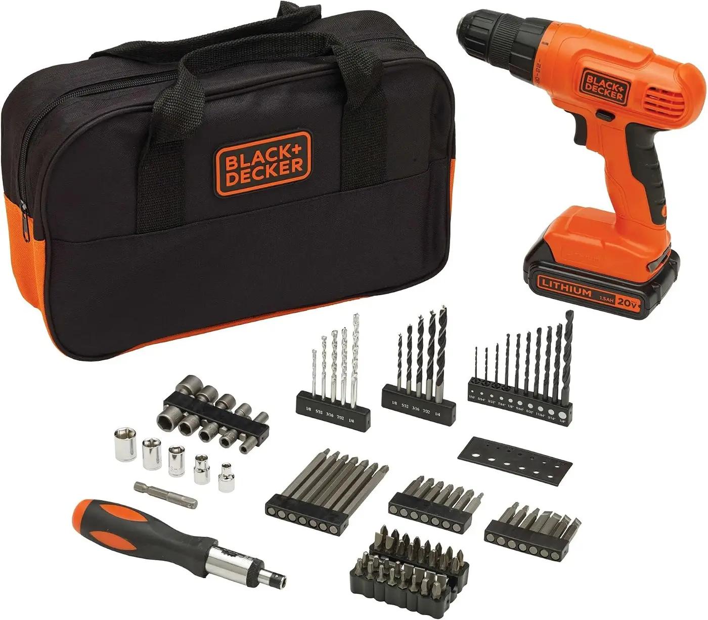 BLACK+DECKER 20V MAX* POWERCONNECT Cordless Drill Driver Kit with Drill Bit Set and Sockets, 100 pc. Tool Kit for Home, Battery and Charger Included ,Orange (BDC120VA100)
