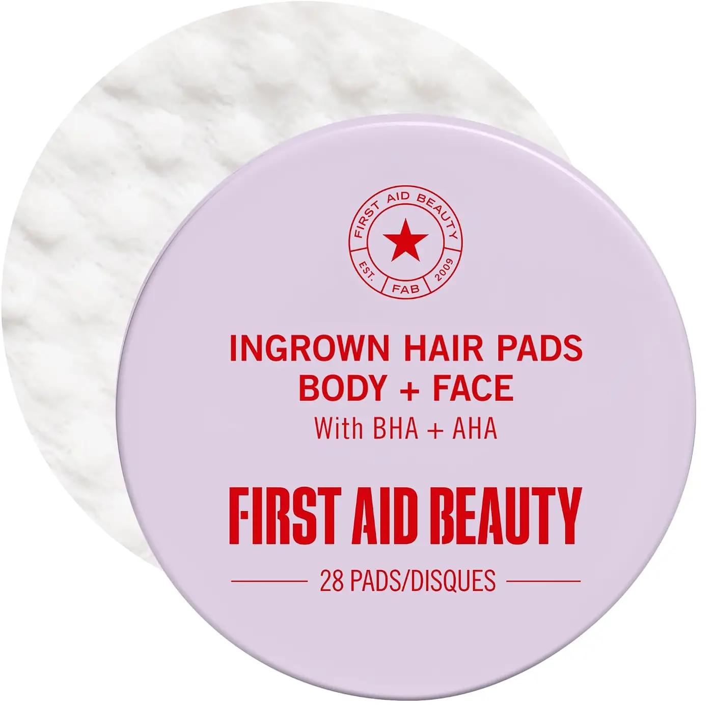 First Aid Beauty Ingrown Hair Pads, BHA + AHA Aftershave Treatment to Help Prevent Razor Bumps, Exfoliate Underarms &amp; Bikini Area, Sensitive Skin, 28 ct