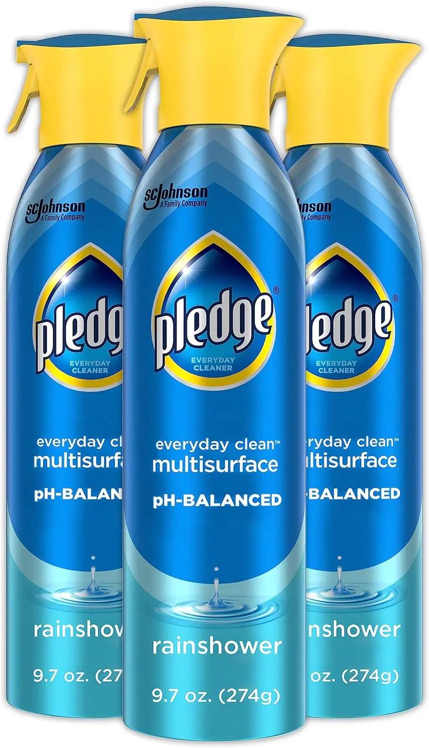 Pledge pH-Balanced Multisurface Spray, Gently Clean 101 Surfaces, Remove Dust and Messes, No Residue - Rainshower Scent, 9.7oz, Pack of 3