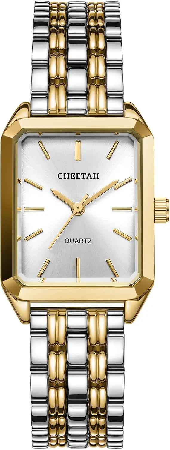 CHEETAH Women's Gold-Tone Dainty Watch, Retro Style Rectangular Case and Stainless Steel Band, Gift for Her