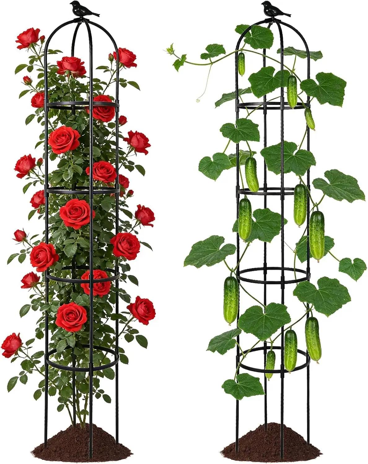 Garden Obelisk Trellis for Climbing Plants Outdoor, 6.3 ft Tall Trellis for Roses Clematis Jasmine Ivy Flower Light Climbing Vines Potted Plant Support, Patio, Yard, Black, 1PCS