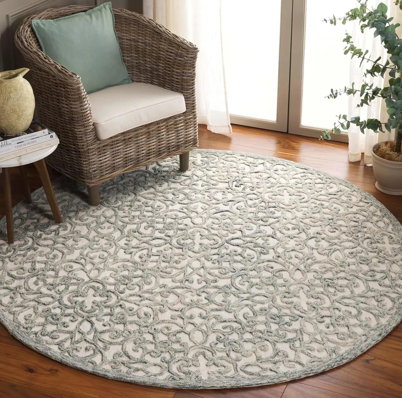 SAFAVIEH Trace Collection 6' Round Charcoal / Ivory TRC103H Handmade Premium Wool Area Rug