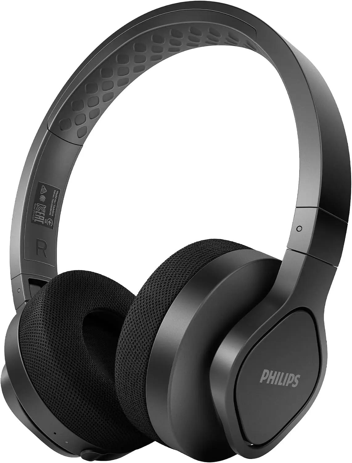 Philips A4216 Wireless Sports Headphones, up to 35 Hours Play time, Washable Cooling Ear-Cup Cushions, IP55 Water/dust Protection, Bluetooth + 3.5 mm Audio Port, Built-in Microphone TAA4216BK,Black