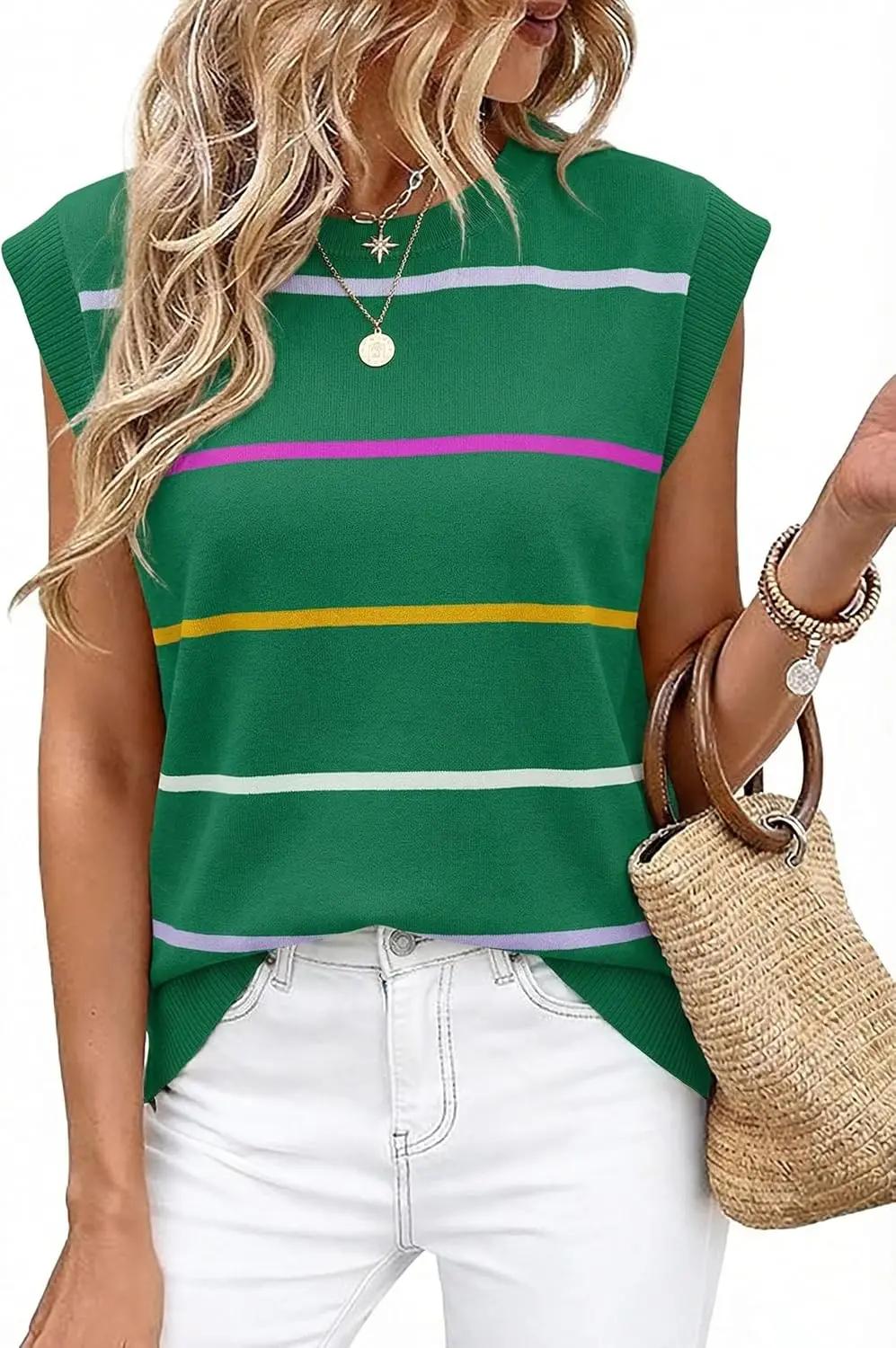 WIHOLL Tank Tops for Women Summer Lightweight Sweater Fashion Clothing Crew Neck T Shirts Cap Sleeve Business Casual Outfit OEKO-TEX STANDARD 100