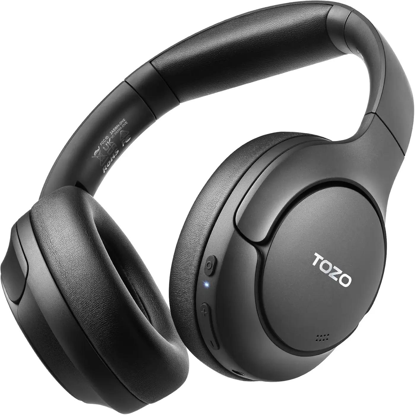 TOZO Hybrid Active Noise Cancelling Headphones, Wireless Over Ear Bluetooth Headset, 60H Playtime, Hi-Res Audio Custom EQ via App Deep Bass Comfort Fit Ear Cups, for Home Office Travel Global Recycled Standard