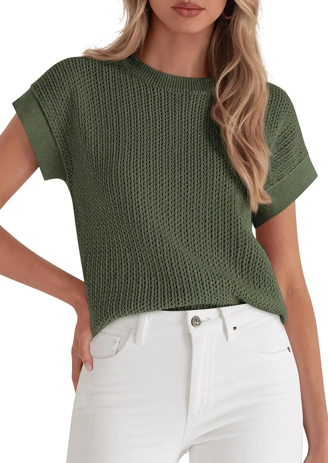 PRETTYGARDEN Women's 2026 Spring Fashion Sweater Vest Business Casual Crochet Tops Cap Sleeve Knit Shirt Beach Summer Outfits OEKO-TEX STANDARD 100