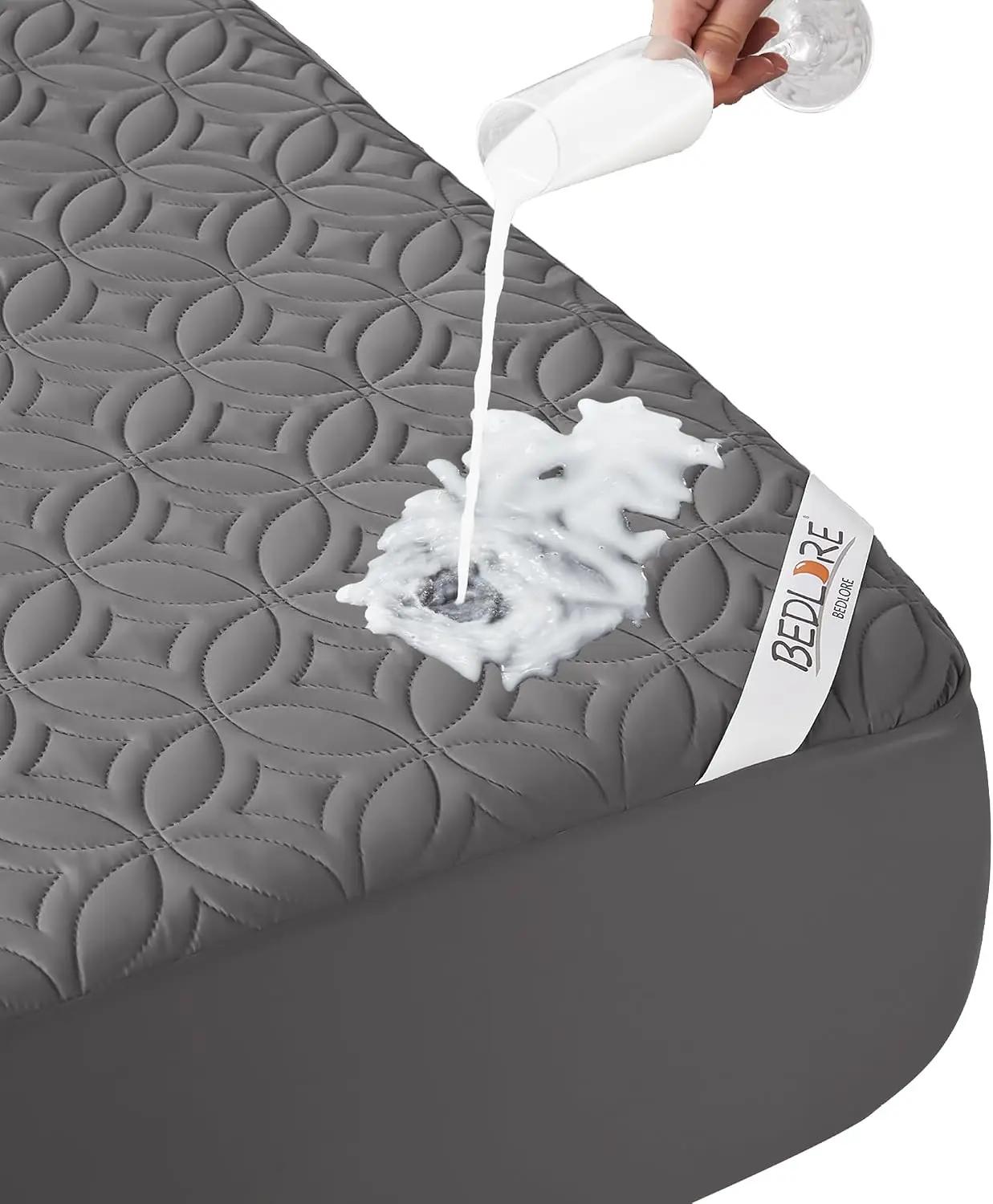 BEDLORE Waterproof Mattress Protector, Queen Size Mattress Pad Noiseless with Deep Pocket 6"-18" Depth, Soft Breathable Dirt-Proof Bed Mattress Cover Washable for Home, Bedroom, Hotel (Gray) OEKO-TEX STANDARD 100