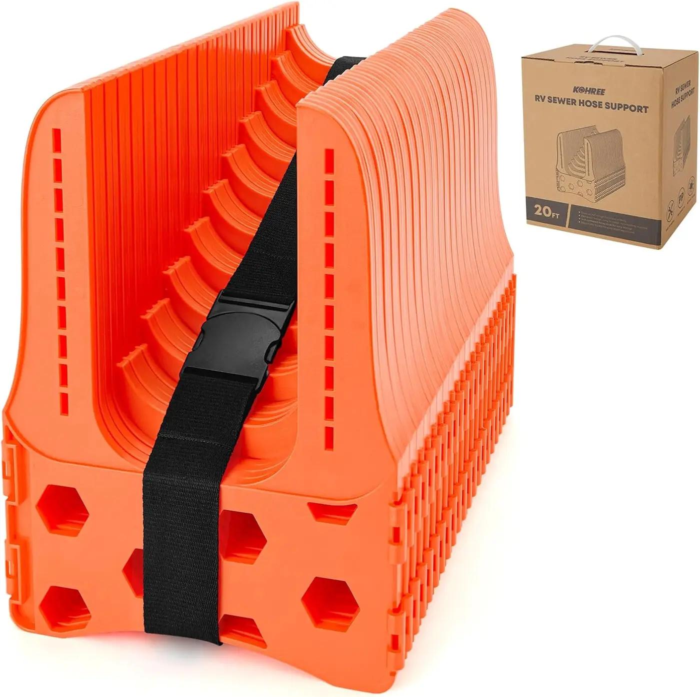 Kohree RV Sewer Hose Support 20FT, Bright Orange Heavy-Duty RV Sewer Support with Adjustable Design for Campers, Easy to Set Up, Help Dumping Quickly and Securely, Comes with Carrying Strap