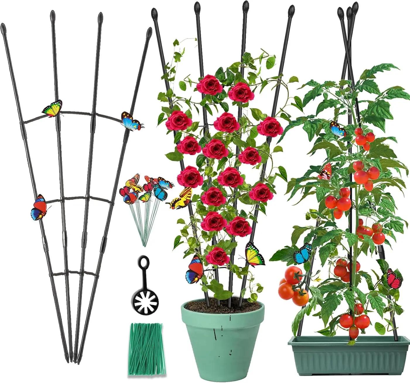 Garden Trellis for Climbing Plants Outdoor &amp; Indoor, 47in Obelisk Trellis and Tomato cage 2 Shapes Rustproof Plant Support for Indoor Plants Trellis for Potted Plants with 5pcs Decorative Butterfly