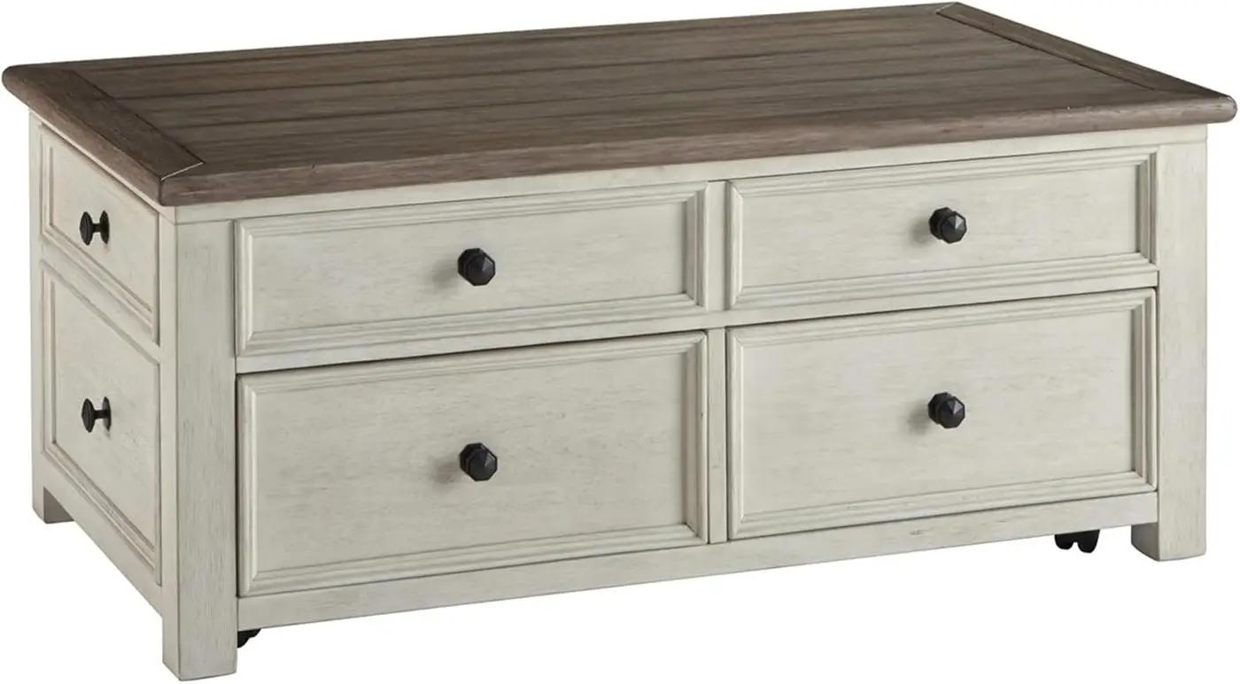 Signature Design by Ashley Bolanburg Lift-Top Coffee Table with Storage Two-Tone Rustic Farmhouse Cocktail Table – Brown/White