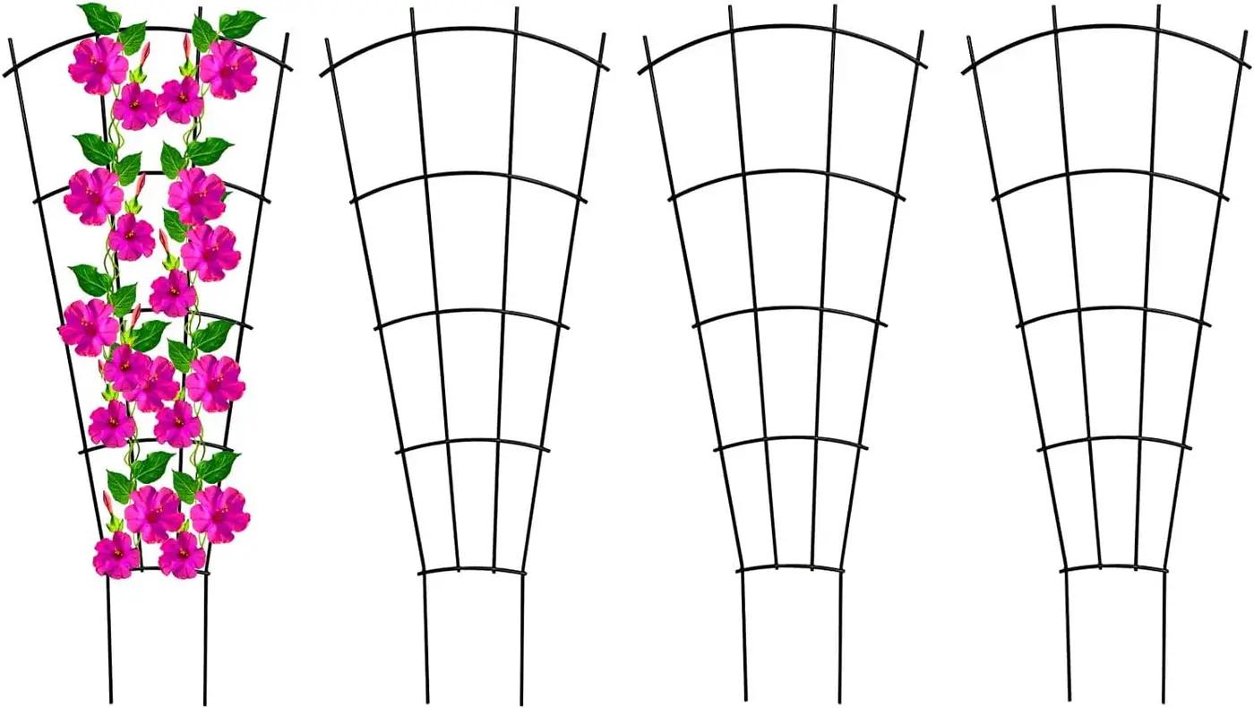 Mklsit 4 Pack 23'' Plant Trellis for Potted Climbing Plants Indoor, Outdoor Metal Garden Trellis for Climbing Plants Houseplants Flowers Vine Ivy, Fan Shape, Black