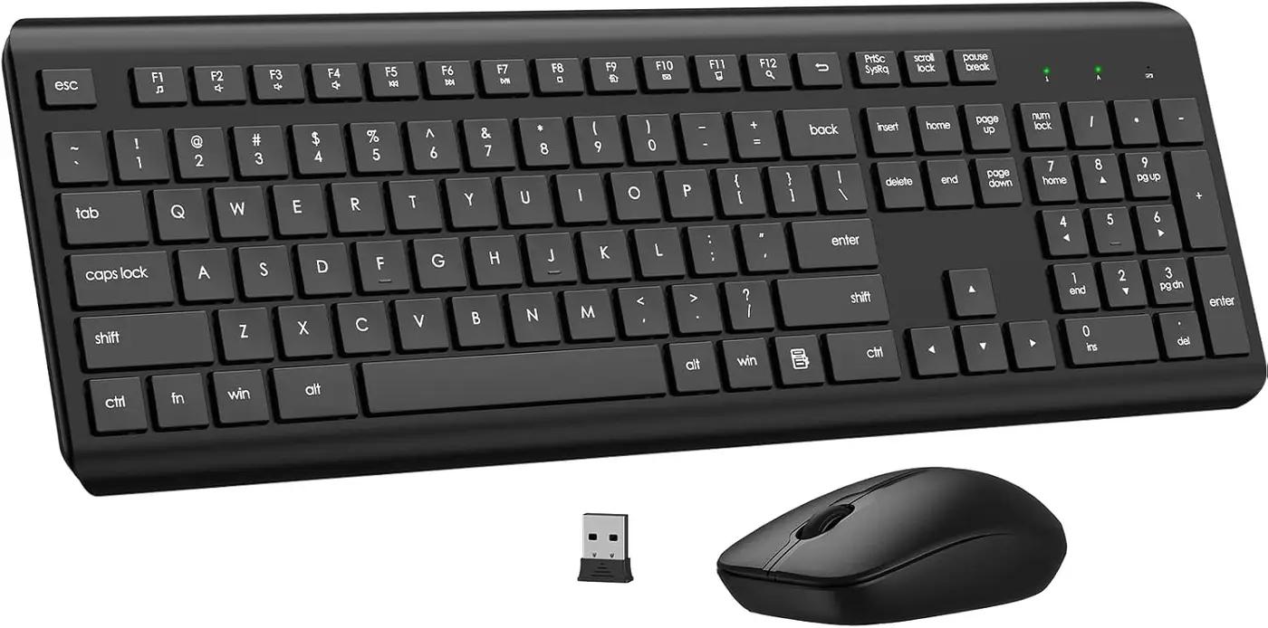 Wireless Keyboard and Mouse Combo, Full Size Silent Ergonomic Keyboard and Mouse, Long Battery Life, Optical Mouse, 2.4G Lag-Free Cordless Mice Keyboard for Computer, Mac, Laptop, PC, Windows ClimatePartner certified