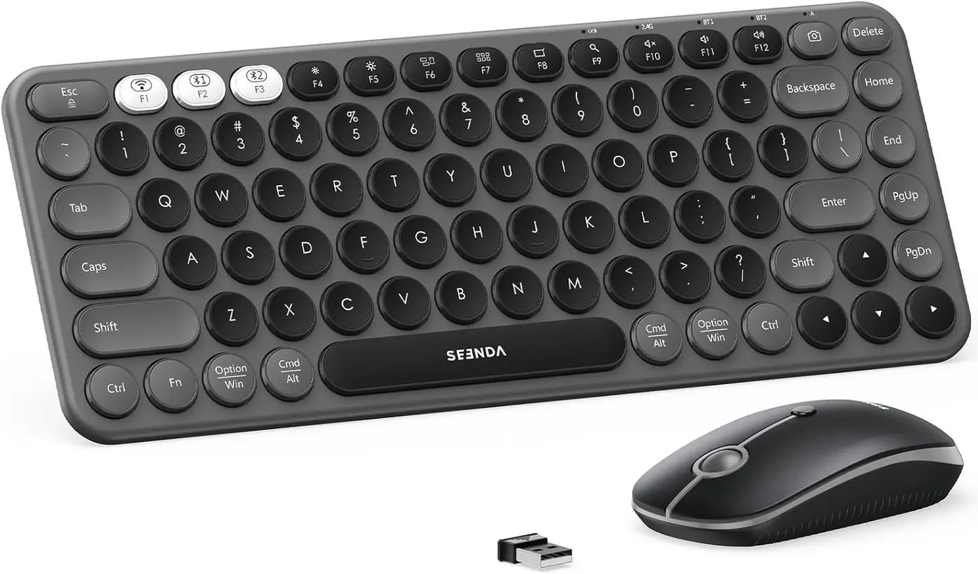 seenda Bluetooth Wireless Keyboard and Mouse Combo, COE203 Quiet Round Keycaps, 3-Device Multi-Connection, Bluetooth &amp; 2.4G USB Receiver, Wide Compatibility with iPad/Tablet/Laptop/Mac/Windows, Black ClimatePartner certified