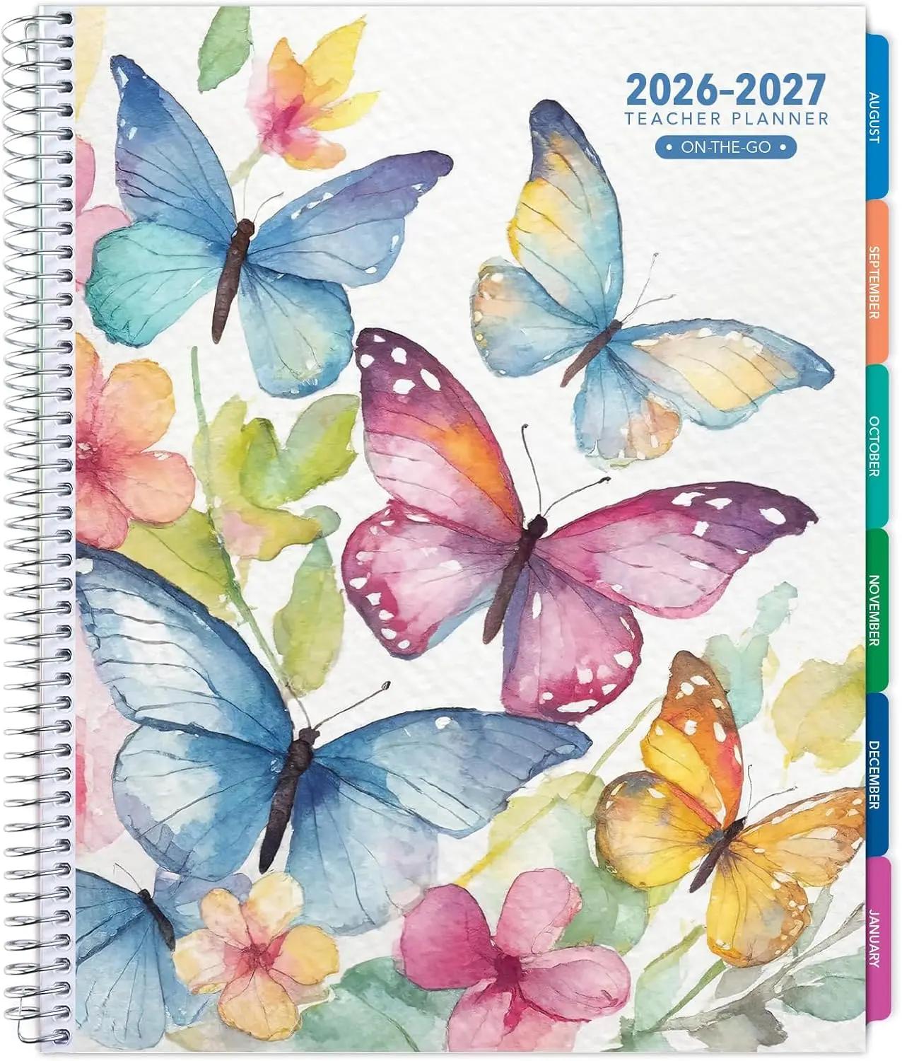 LITE TEACHER PLANNER - Aug 2026-Jul 2027, 8.5" x 11" Daily Weekly Monthly Organizers - Includes 7 Periods, Dated Calendar, Page Tabs, Bookmark, and Planning Stickers (Watercolor Butterflies)