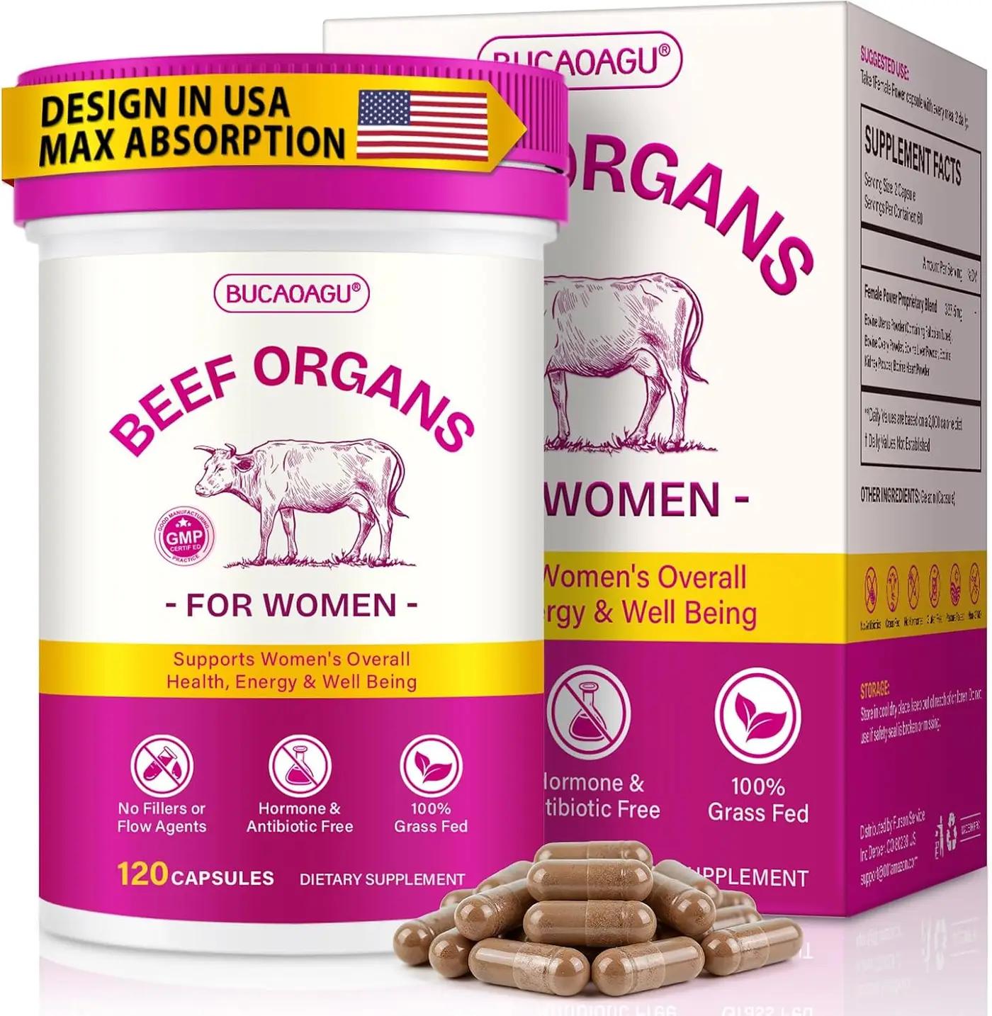Beef Organ Supplement for Women - Grass-Fed Beef Liver, Kidney, Heart, Uterus, Ovary - Supports Female Energy &amp; Hormone Balance - Pasture Raised in New Zealand - Iron, B12 &amp; CoQ10 - 120 Capsules