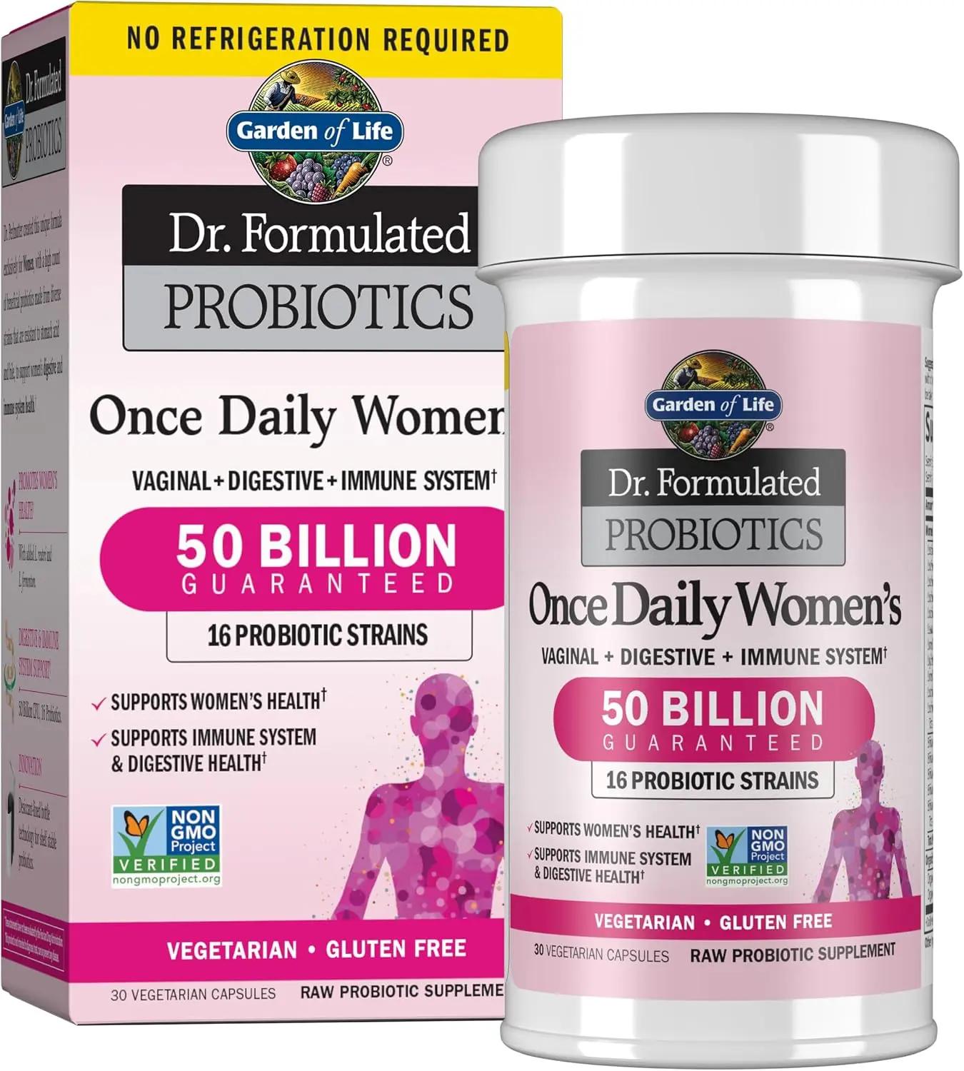 Garden of Life Once Daily Dr. Formulated Probiotics for Women 50 Billion CFU 16 Probiotic Strains with Organic Prebiotics for Digestive, Vaginal &amp; Immune Health, Dairy Free, Shelf Stable 30 Capsules