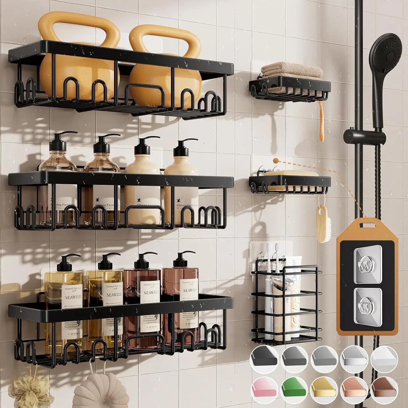 Veken Shower Caddy 6-Pack, Advanced Rustproof Design, No Drilling Adhesive Shelves, Rack with Soap Holder, Large Capacity Bathroom Organizers and Storage, Wall-Mounted Kitchen &amp; Home Decor Recycled Claim Standard Blended