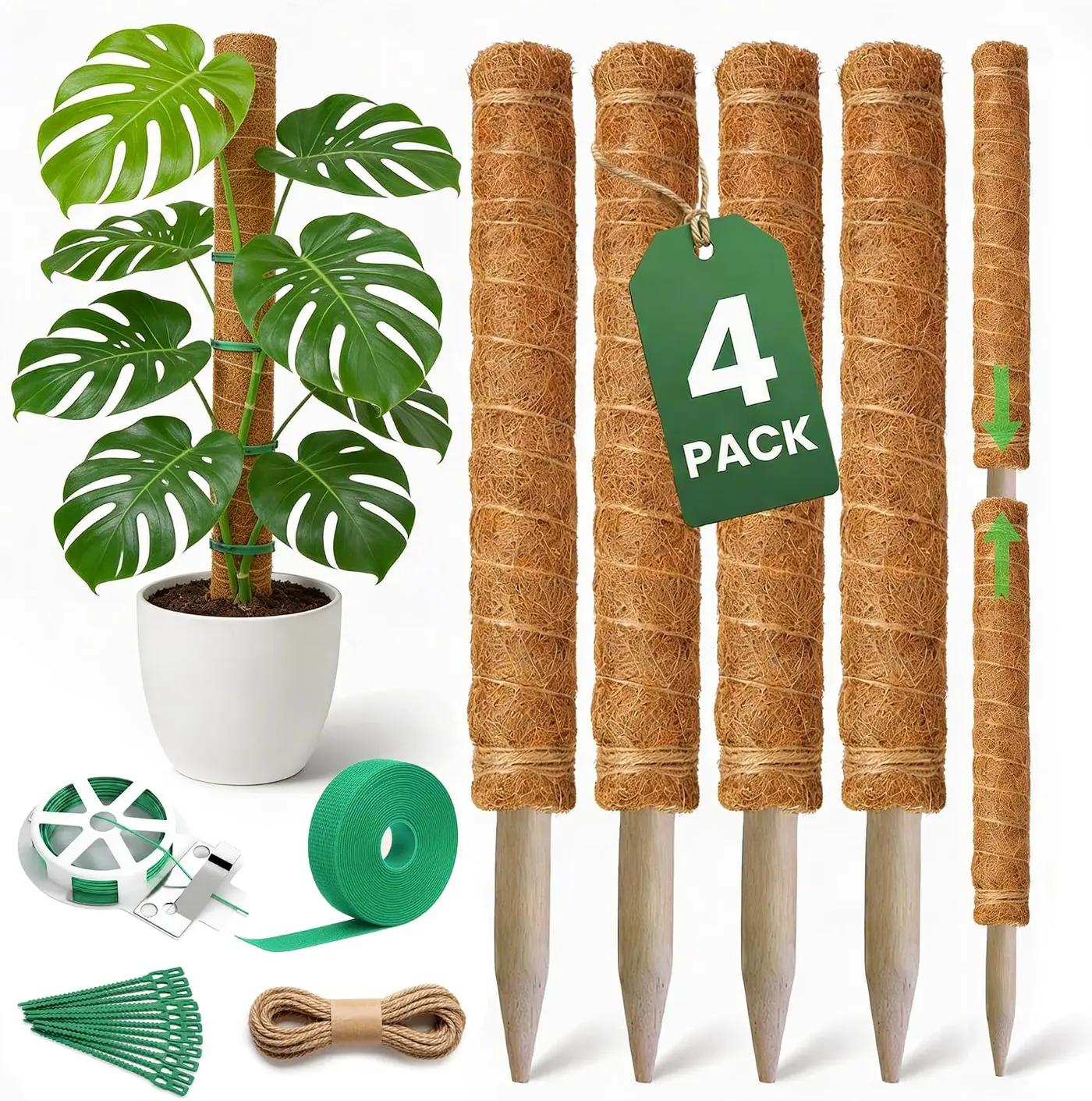 4 Pack 16" Moss Pole Monstera Plant Support - Stackable up to 48" - Plant Stakes for Indoor Climbing Plants Potted - Tall Coco Coir Pole Sticks &amp; Accessories for Monstera, Pothos &amp; Philodendron