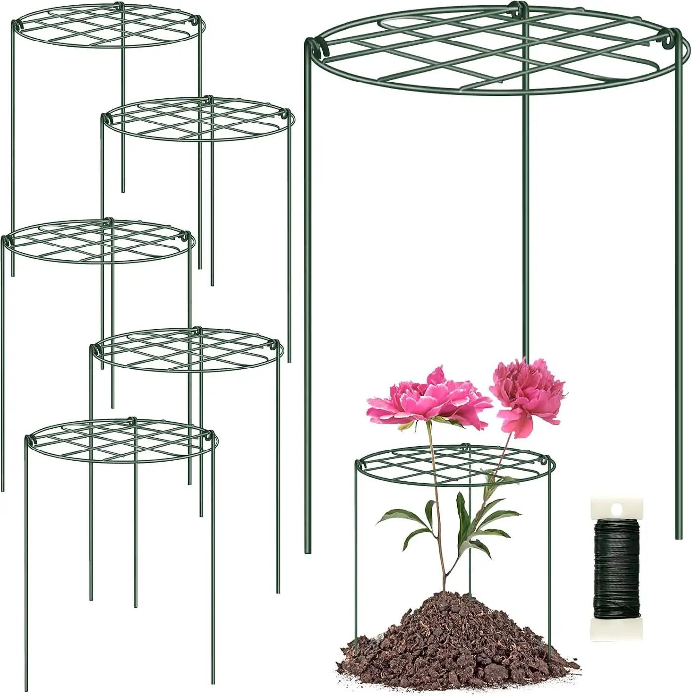6 Pack Peony Cages and Supports 12 x 16 Inch Grow Through Plant Supports for Outdoor Plants,Plant Brace Flower Support Rings Hoops for Vegetables,Rose,Tomato,Orchids