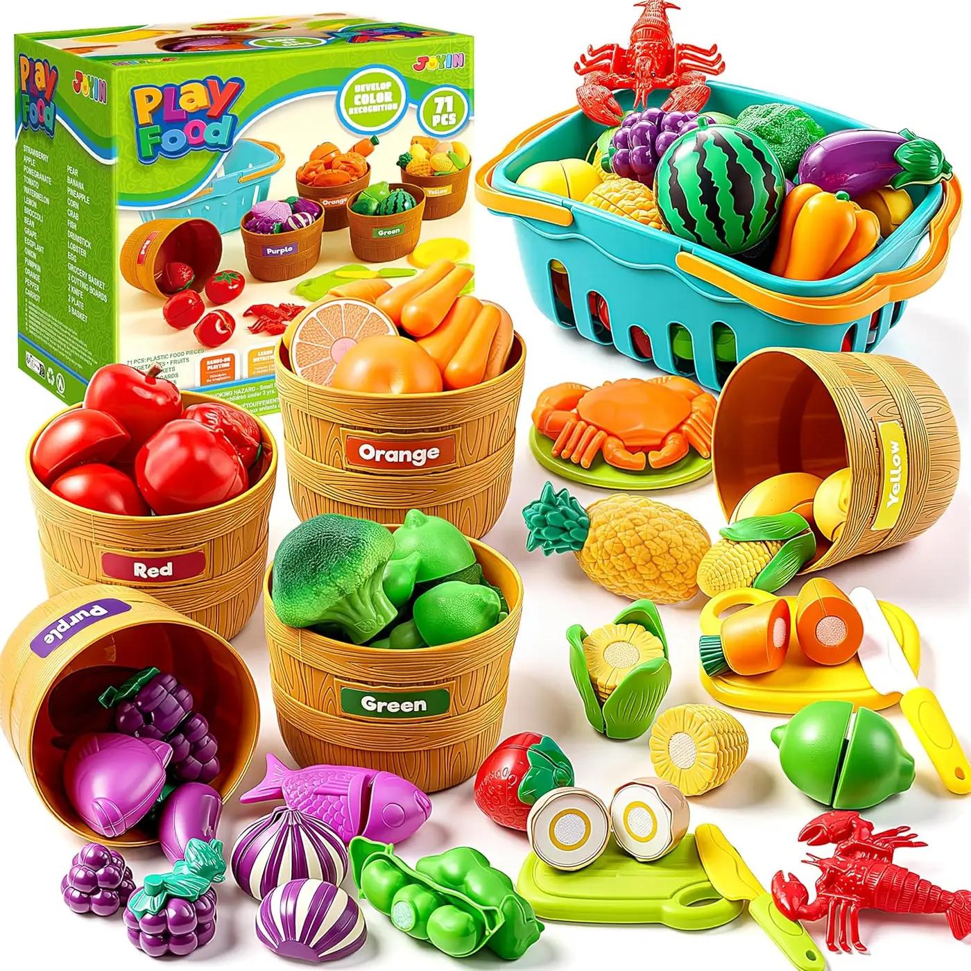 JOYIN Learning Toys Play Food Set for Toddlers, Cutting Food for Preschool Activities, Play Kitchen Accessories, Educational Toys, Color Sorting Set for Boys &amp; Girls, Back to School Gifts for Toddlers