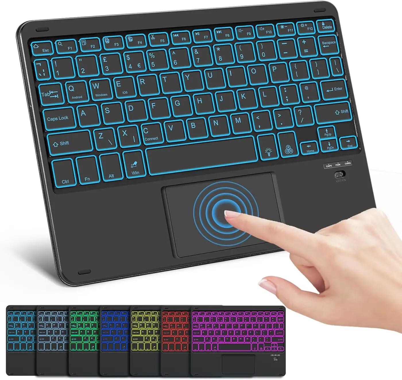 SOPPY Backlit Bluetooth Keyboard with Touchpad, Portable Rechargeable Keyboard for Travel, Wireless, for iPad/Samsung Tab/Lenovo Tab/iOS/Android/Windows, US Layout (Black)