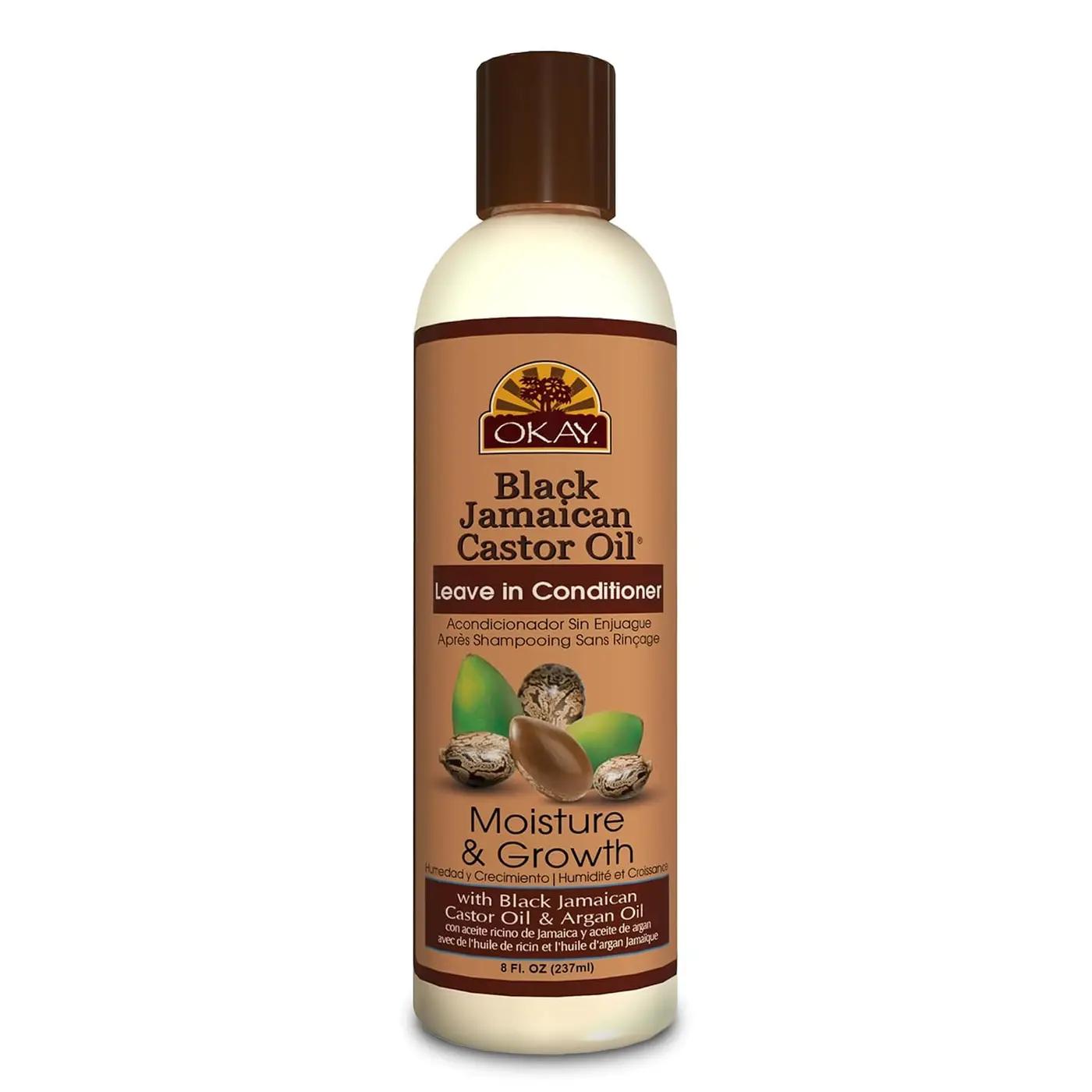 OKAY Black Jamaican Castor Oil Leave In Conditioner - Hair Moisturizer For Women And Men, Natural Hair Product For Hair Growth, Curly Hair Grease For Smooth, Moisturized Hair - 8 Oz (Pack Of 1) | 237 ml, Lightweight formula, Frizz control