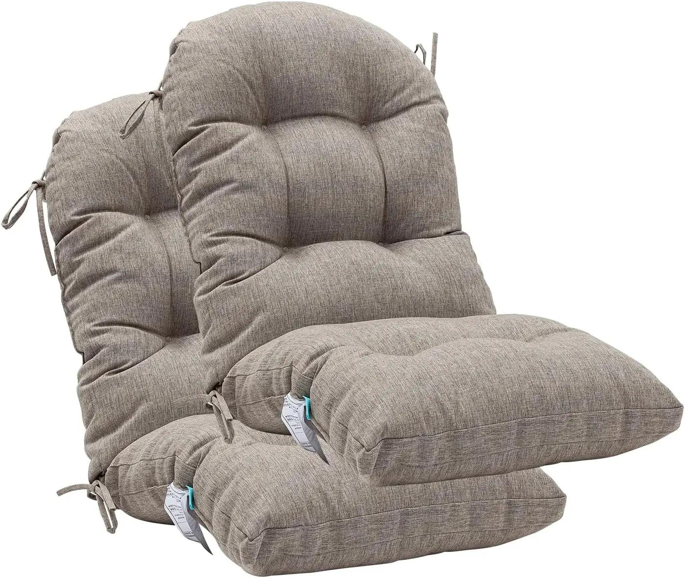 QILLOWAY Outdoor High Back Chair Cushion for Adirondack, All Weather Rocking Chair Cushions Thick Padded Replacement for Patio Furniture Set of 2,Tan, Grey