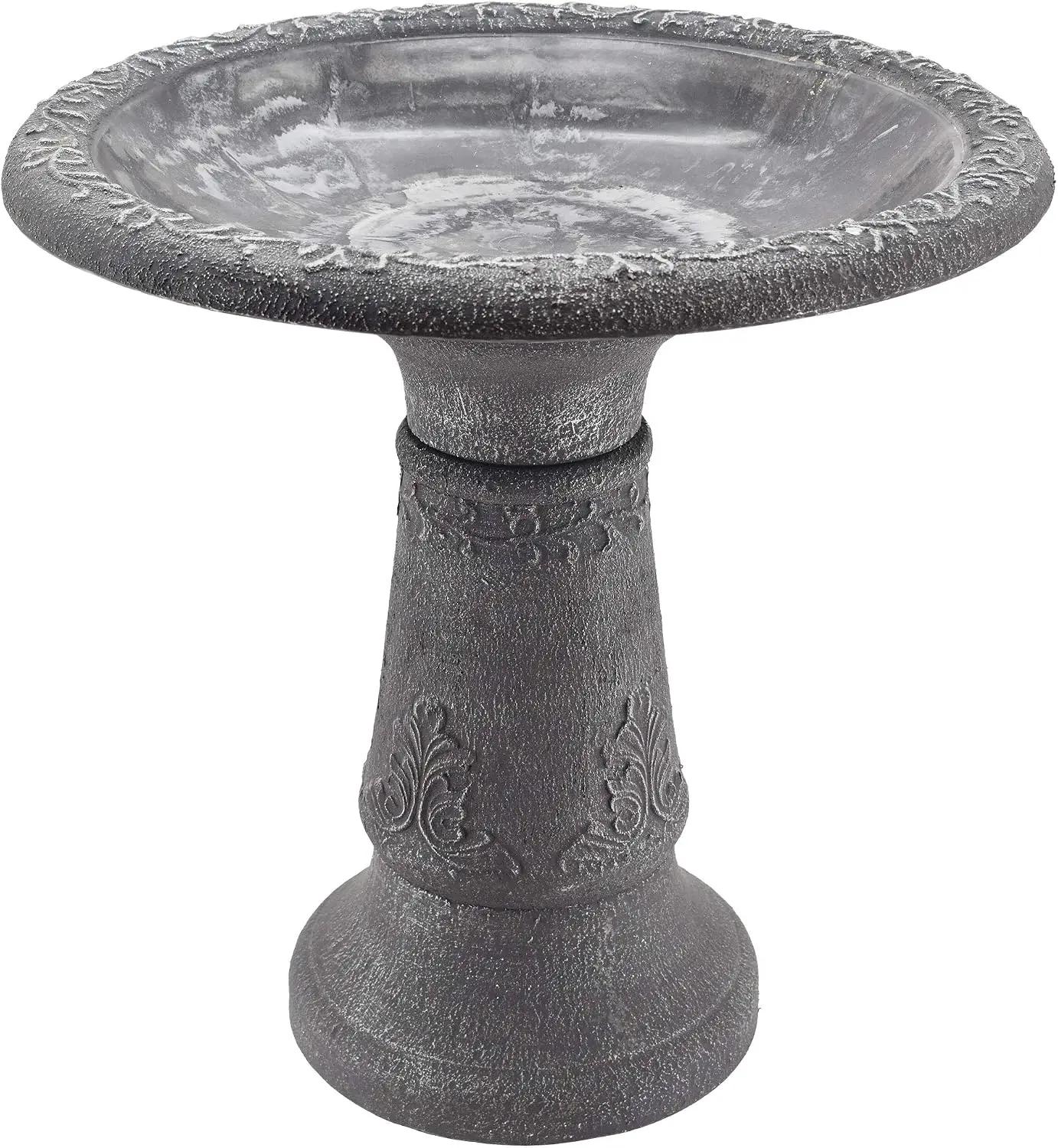 Arcadia Garden Products BB05 Fiberclay Bird Bath Outdoor Garden Decor, Antique Vintage Weather Resistant Water Bowl for Backyard and Patio and, 20-inch Tall, Black