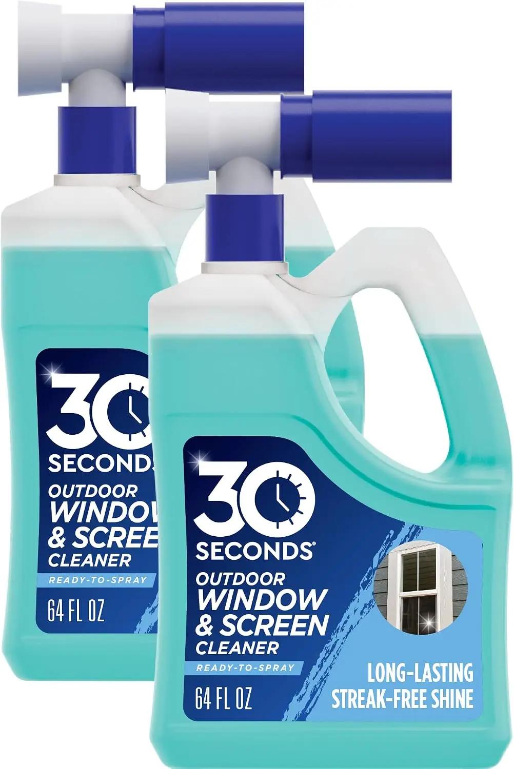 30 SECONDS Outdoor Window &amp; Screen Concentrated Cleaner for Glass, Patio Doors, Fiberglass, Furniture - No Screen Removal Required, Spray &amp; Rinse - Hose End Spray Attachment (2 PACK)