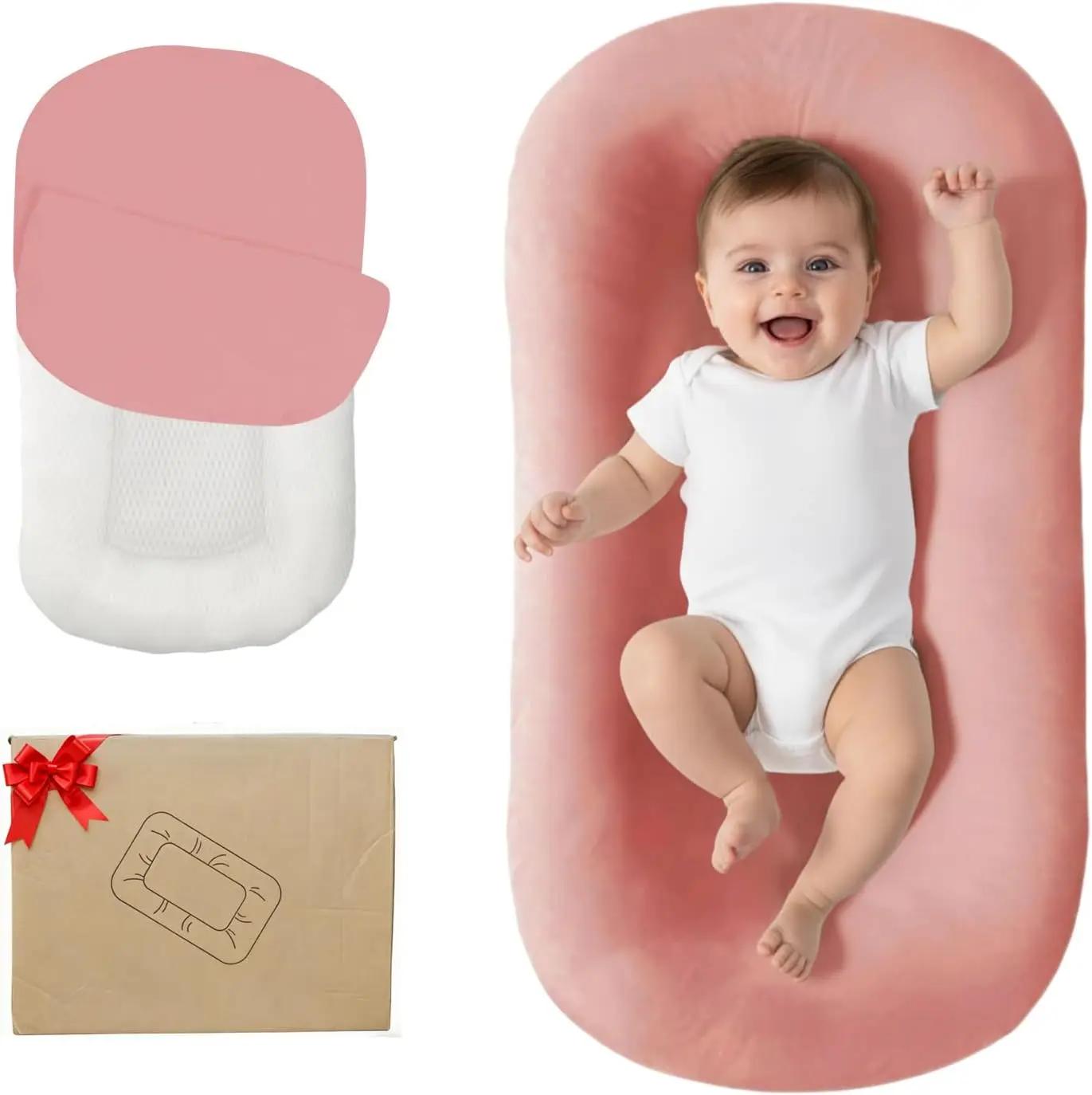 Lucakuins Infant Support Cushion, 0-24 Months Newborn Baby Support Cushion with Cover, Portable Playing Time Mat for Home and Travel, Soft Cotton, Supervised Use, Baby Essentials Gift (Lovely Pink)