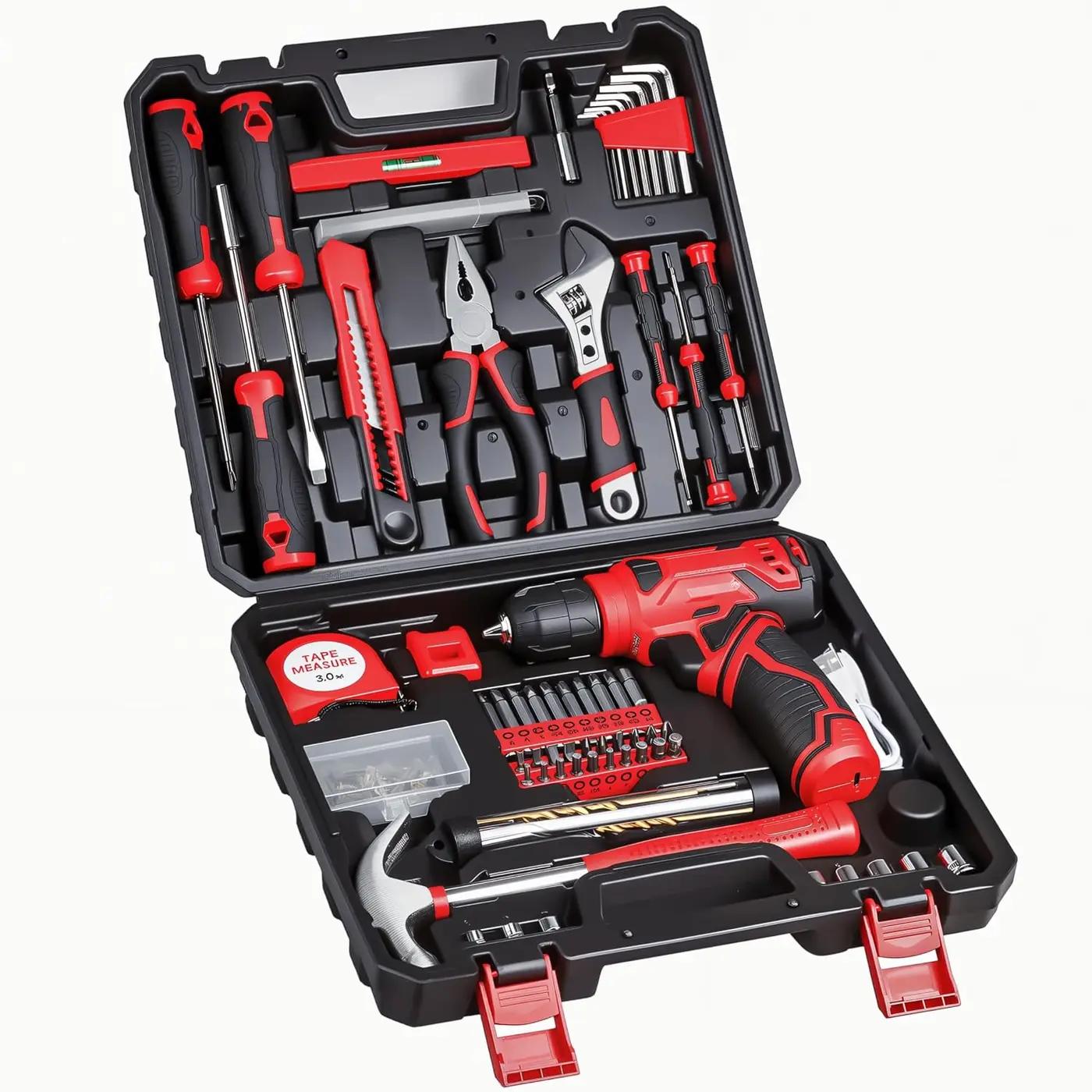 Tool Set - 8V Cordless Drill Set, 132 Piece Home Tool Set With Hand Drill, Tool Kit for Women &amp; Men, Perfect for Homeowner, Diyer, Handyman