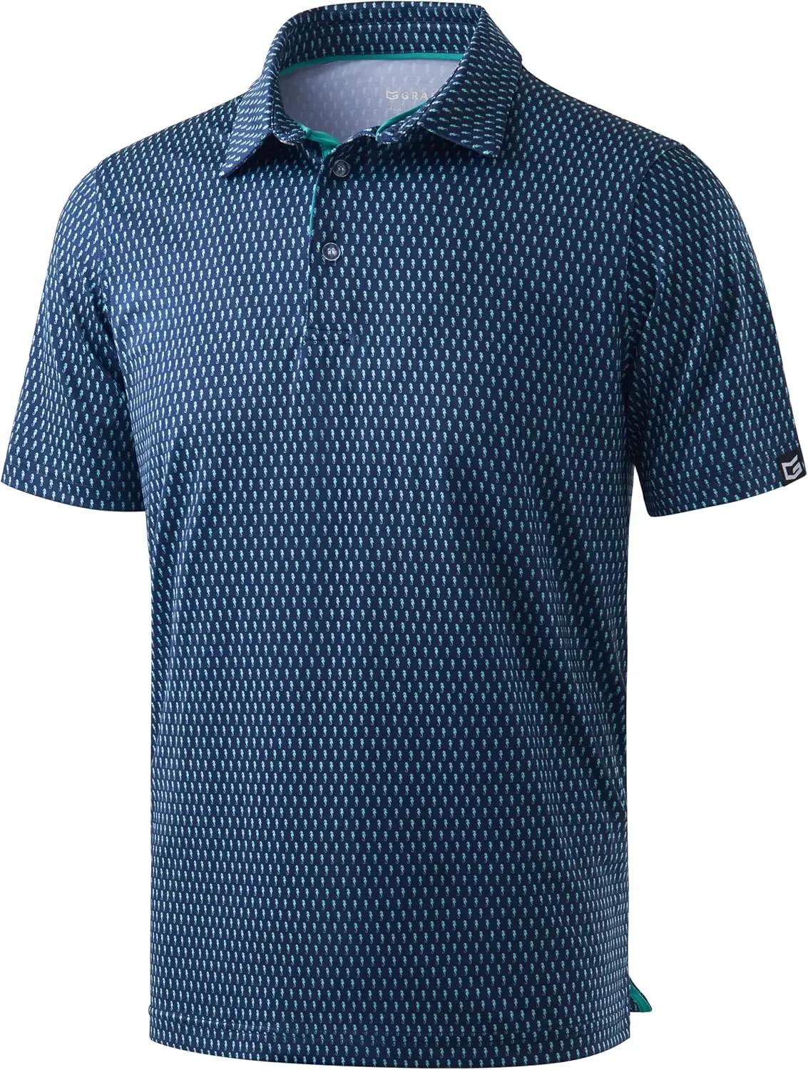 Men's Golf Shirt Short Sleeve Dry Fit Polo Moisture Wicking Print Collared Golf Shirts for Men Casual Lightweight