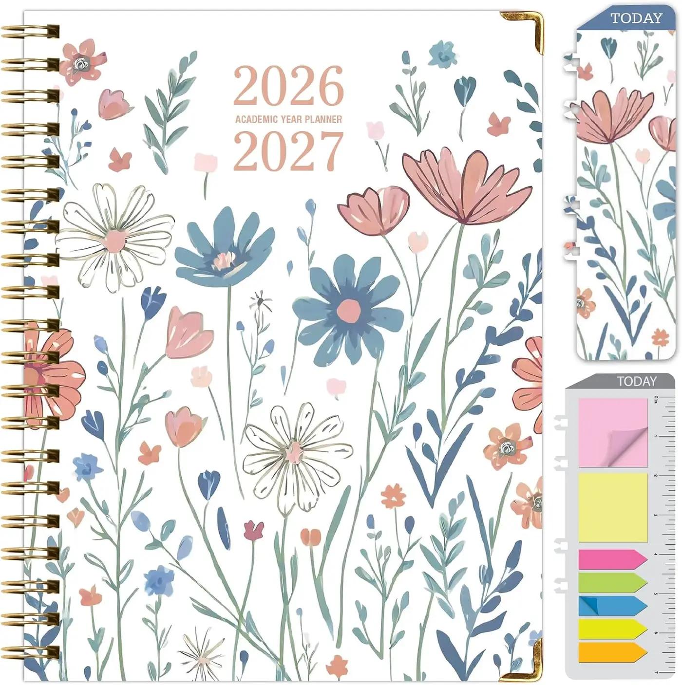 HARDCOVER Academic Year 2026-2027 Planner: 14 Months (May 2026 Through June 2027) 8.5"x 11" Daily Weekly Monthly Planner Yearly Agenda. Bookmark, Pocket Folder and Sticky Note Set (Colorful Botanicals)