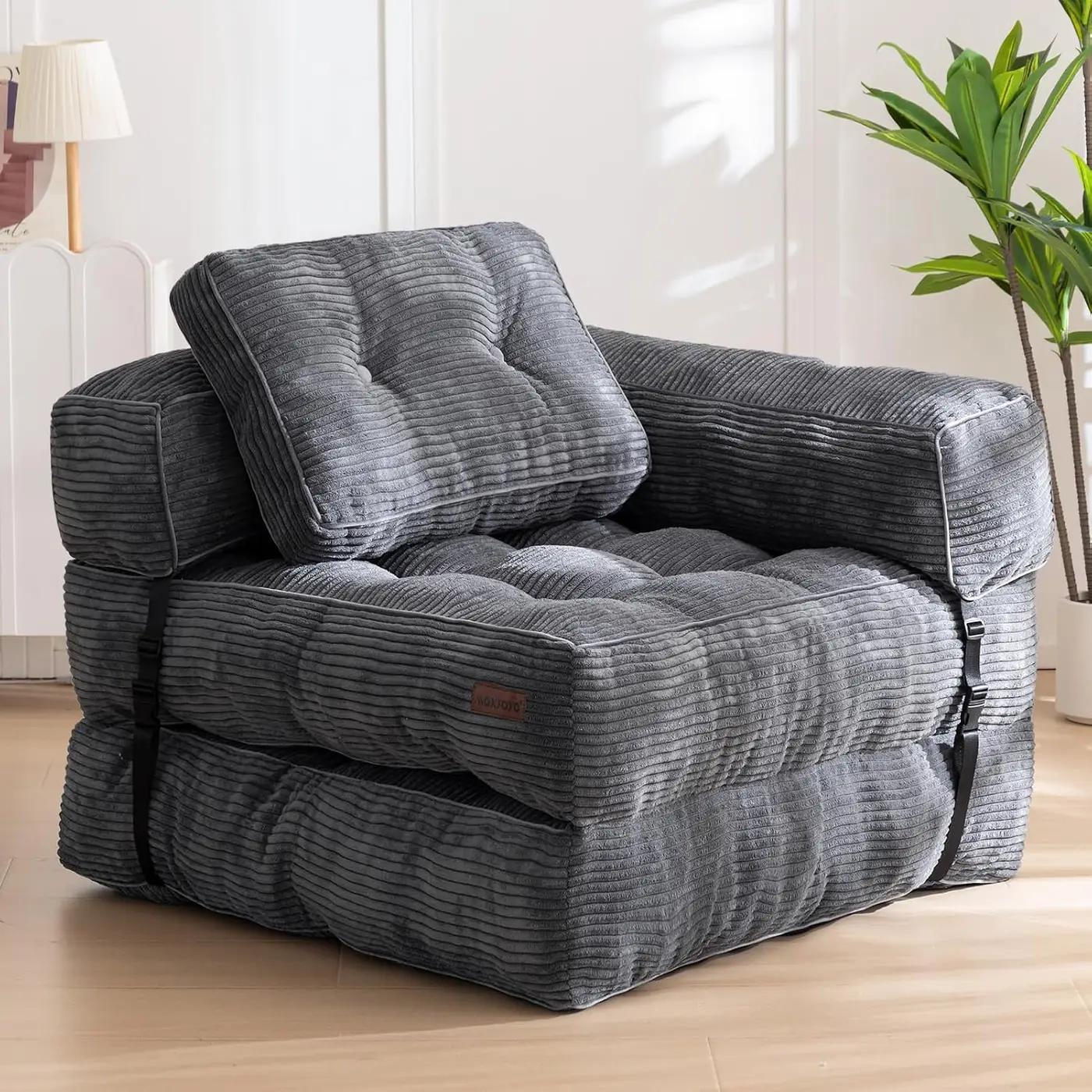 MAXYOYO Folding Sofa Bed, L-Shaped Convertible Sofa Bed with Armrest Foldable Sleeper Sofa with Pillow, Portable Fold Out Chair Bed Comfy Floor Lounge for Living Room Bedroom, Dark Grey Global Recycled Standard