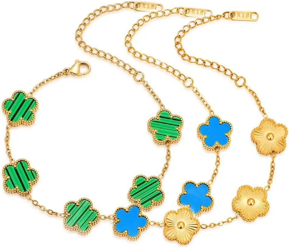 FLY FEI 18K Gold-Plated Four Leaf Clover Bracelet for Women,Adjustable lucky Bracelet Set Jewelry Gift-Hypoallergenic Charm for Birthdays, Wellness &amp; Daily Wear
