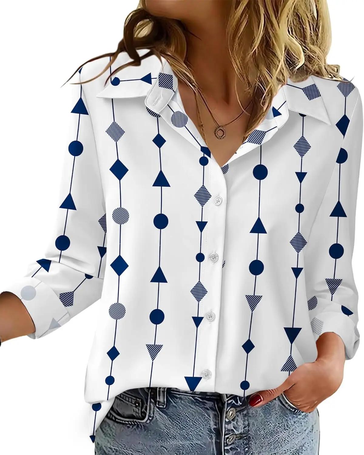 Zeagoo Blouse for Women Dressy Long Sleeve Button Down Shirts Business Casual Outfit Lightweight Solid/Printed Tops Global Recycled Standard