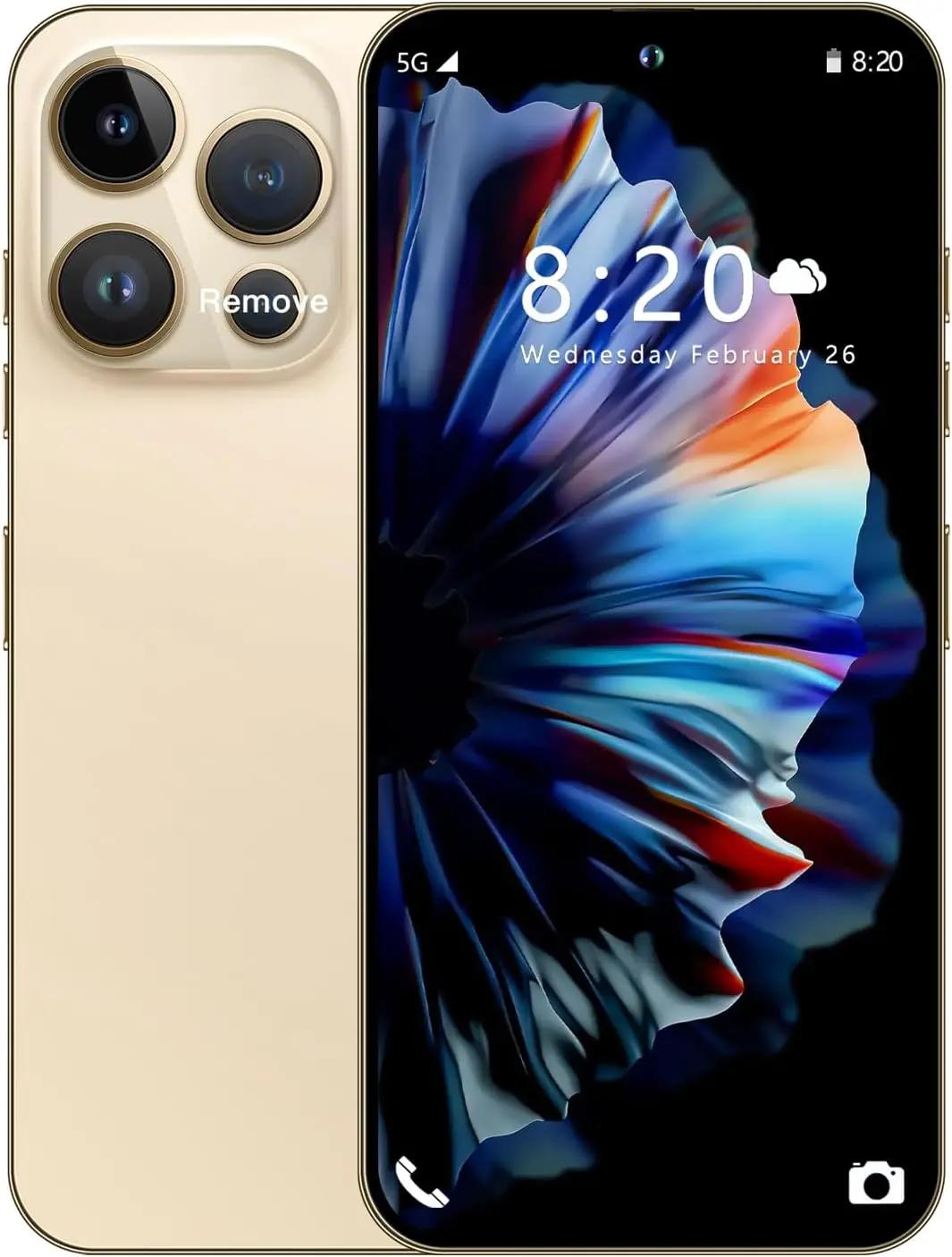 14 PM Unlocked Cell Phone,Smartphone Long Battery Life 6.82" HD Screen Unlocked Phones, 16+512GB Android 13.0 with 128G Memory Card, Dual SIM/Fingerprint Lock/Face ID/GPS (Gold.)