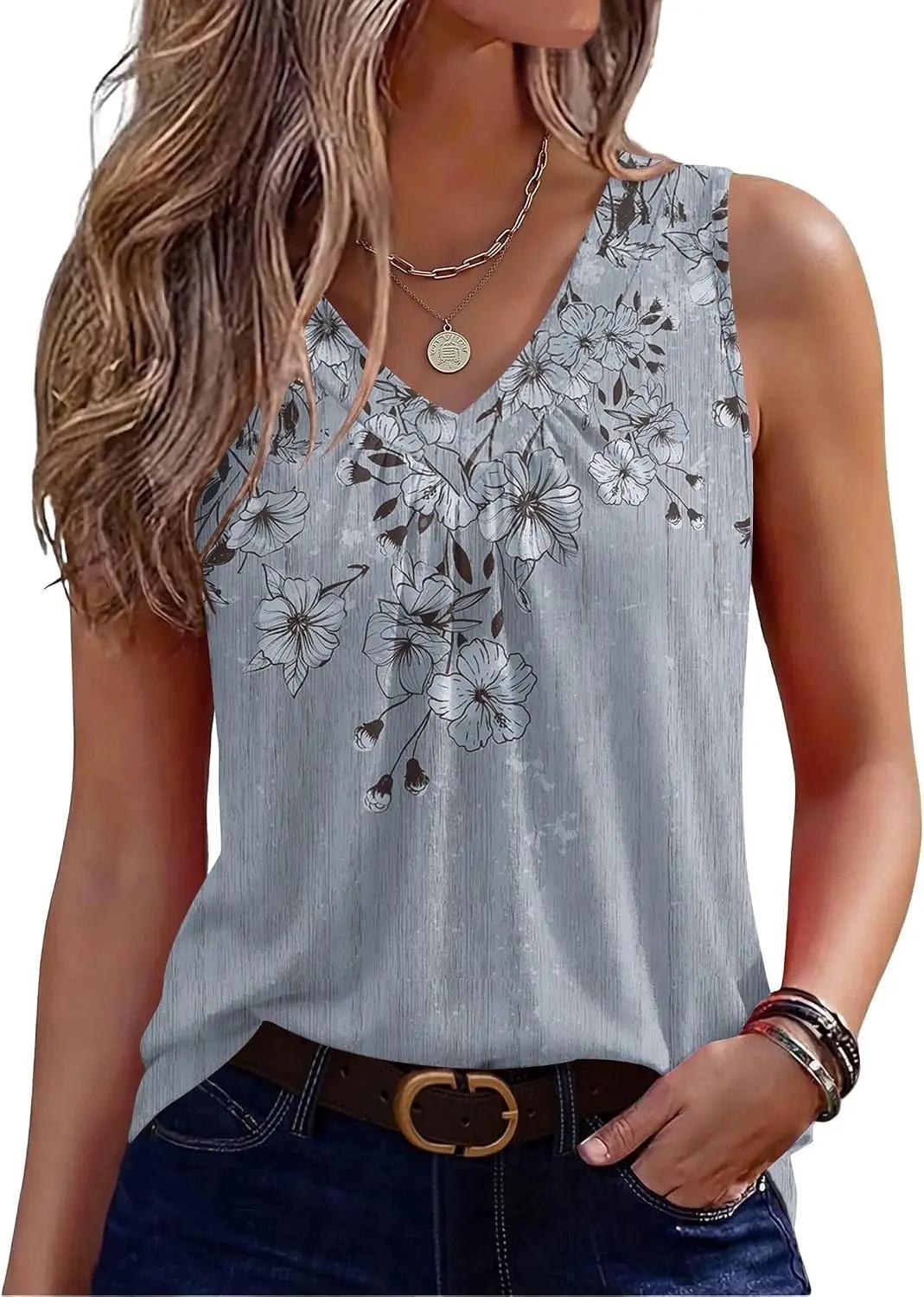 Zeagoo Womens Tank Tops Summer Sleeveless Loose Fit Tops V Neck Pleated Shirts Basic Tees Dressy Casual Trendy Clothes Global Recycled Standard