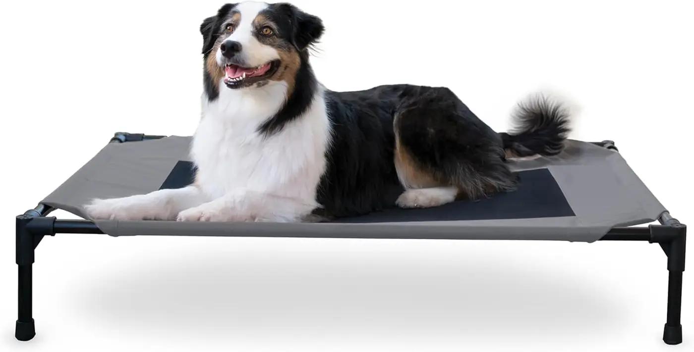 K&amp;H Pet Products Outdoor Elevated Dog Cot, Breathable Cooling Elevated Cot Hammock Pet Bed for Large Dogs, Washable Mesh Cover, Raised Metal Frame, Collapsible, Portable - Large 42 X 30in Gray
