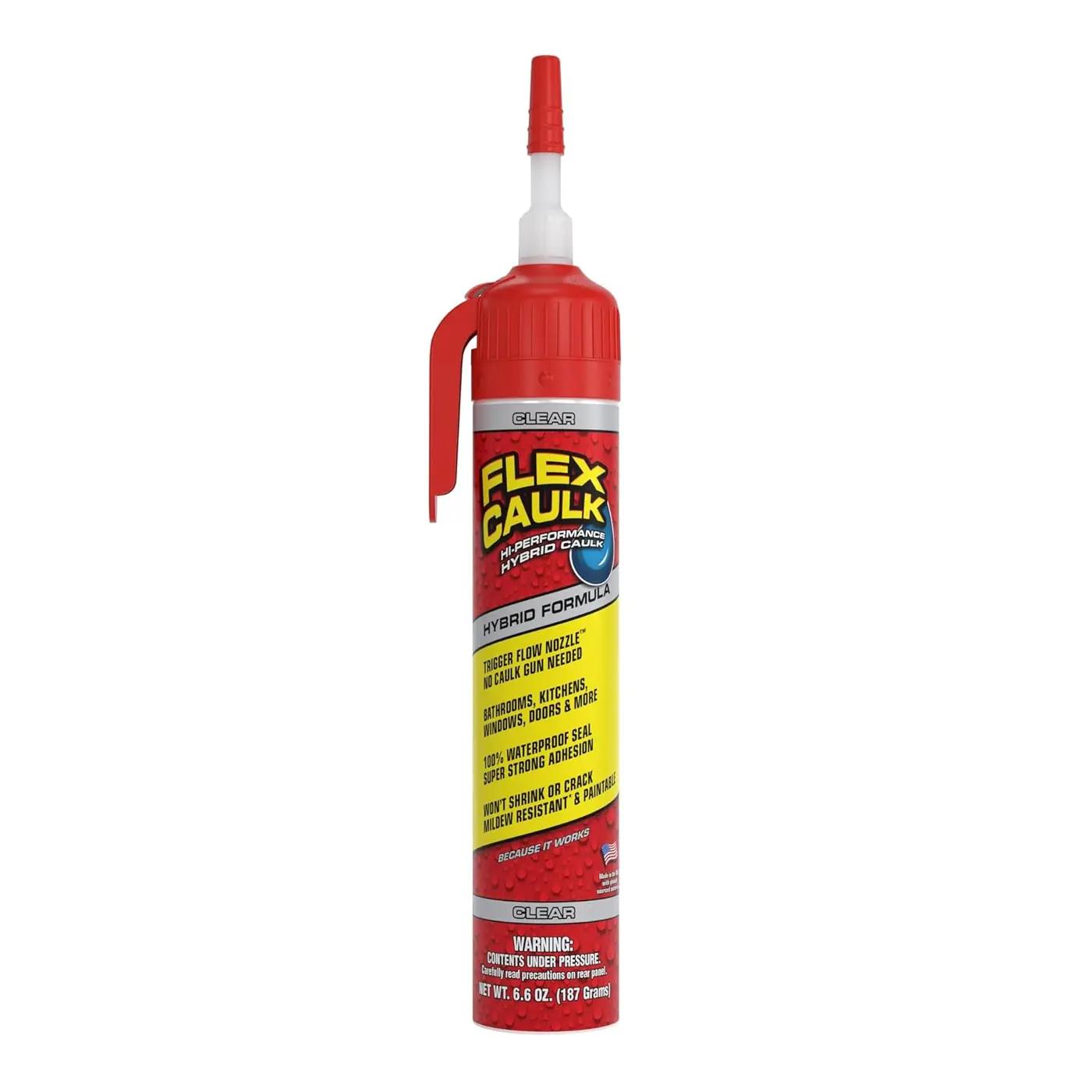 Flex Caulk, Waterproof &amp; Weatherproof Hybrid Polymer Sealant, Strong, Paintable, Indoor, Outdoor, Bath, Shower, Sink, Window, Baseboards, Door, RV, Roof, Wood, Auto &amp; Marine, Clear, 6.6 oz, 1-Pack