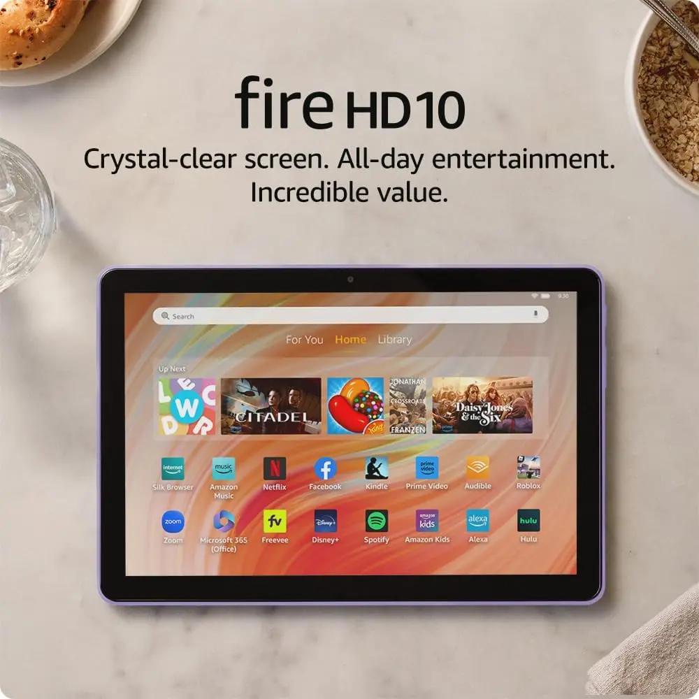 Amazon Fire HD 10 tablet (newest model) built for relaxation, 10.1" vibrant Full HD screen, octa-core processor, 3 GB RAM, 64 GB, Lilac Recycled Content Certification for Electrical and Electronic Equipment