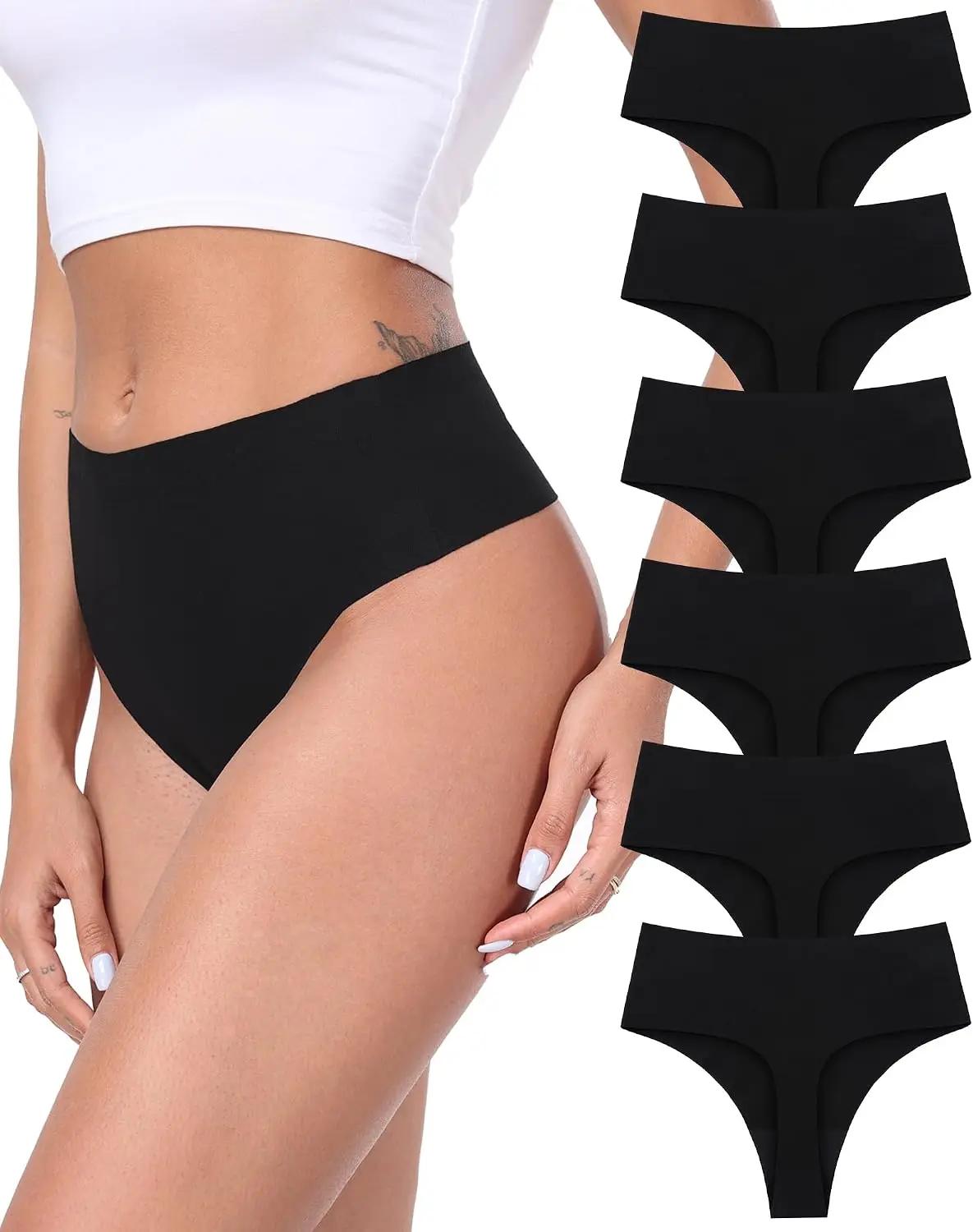 AYMEFF Cotton Thongs for Women High Waisted Seamless No Show Thong Stretchy Comfort Panties S-XL