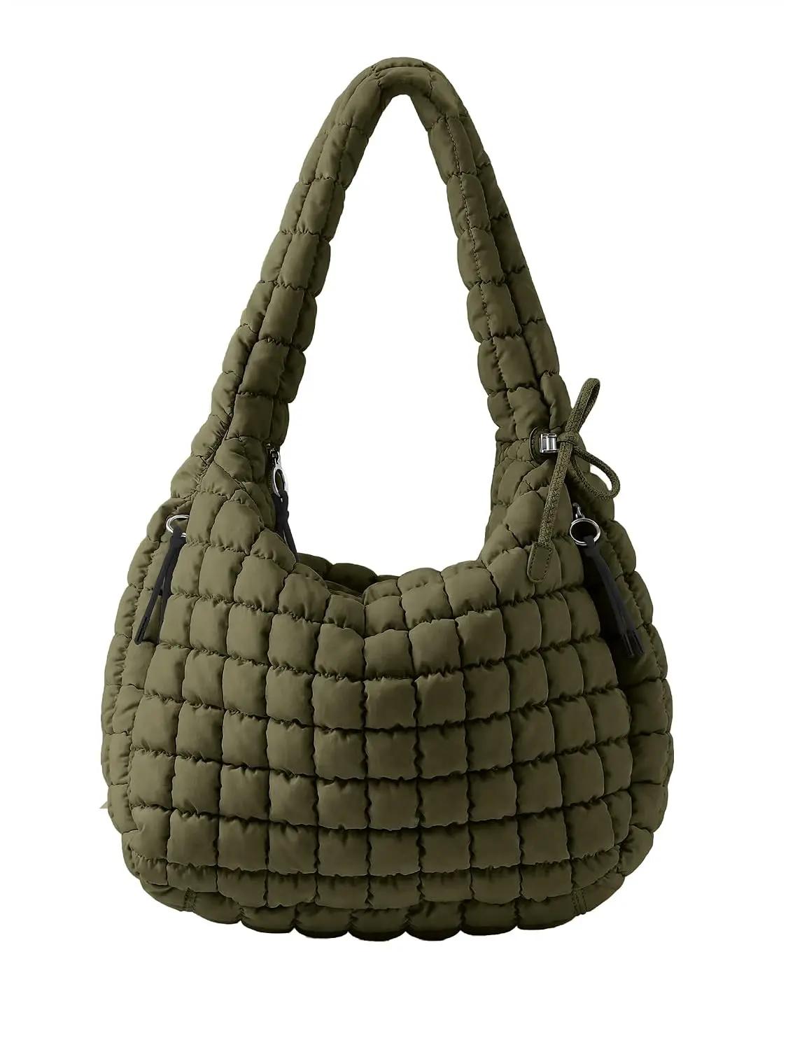 ASWACA Puffer Quilted Tote Bag for Women Nylon Crossbody Bags Puffy Purse Hobo Large Shoulder Bag Trendy