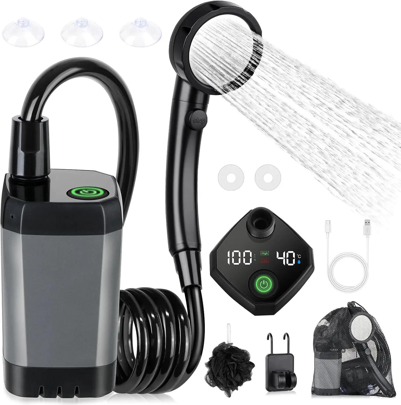 Portable Shower for Camping, [Long-Lasting] Spopal 6000mAh Rechargeable Camping Shower with Intelligent LED Display, 4 Spray Modes, IPX7 Waterproof Outdoor Camp Pump for Hiking, Travel, Car, Pet ClimatePartner certified