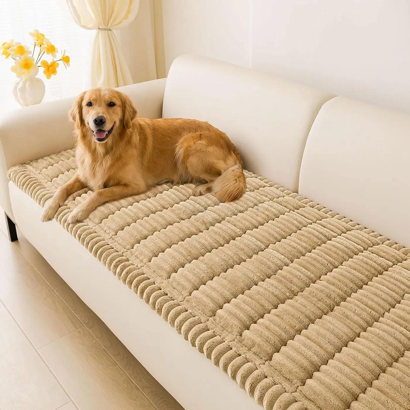 hyha Couch Covers for Dogs Washable, Non Slip Plush Dog Sofa Protectors, Fuzzy Pet Couch Covers for 3 Cushion Sofa Pet Friendly (Camel, 27.6" x 59") OEKO-TEX STANDARD 100