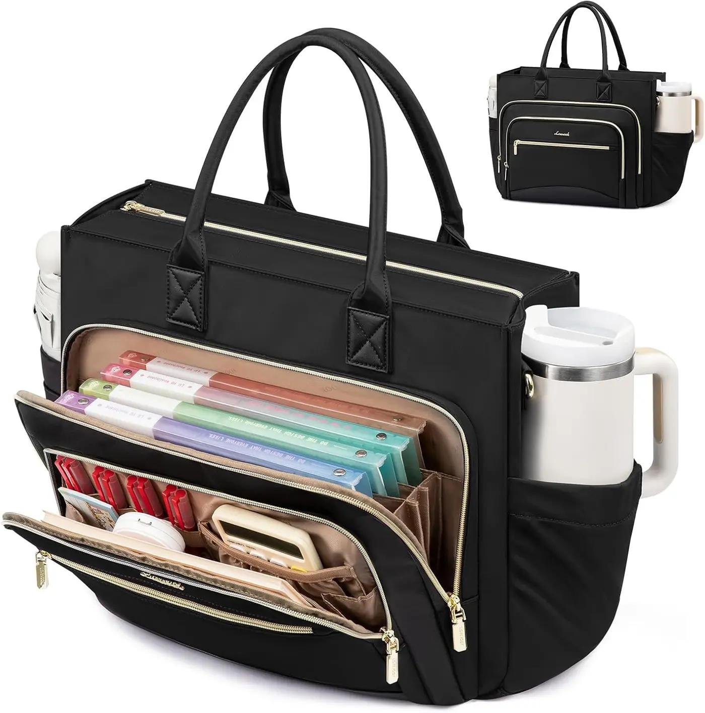 LOVEVOOK LOVEVOOK Teacher Tote Bag for Women,Laptop bag with Large Cup Holder,Work bag with Accordion File Organizer Pocket,Multi-Pockets Professional Diaper Bag Nurse Bag,Handbag Purse for Work,College,Daily
