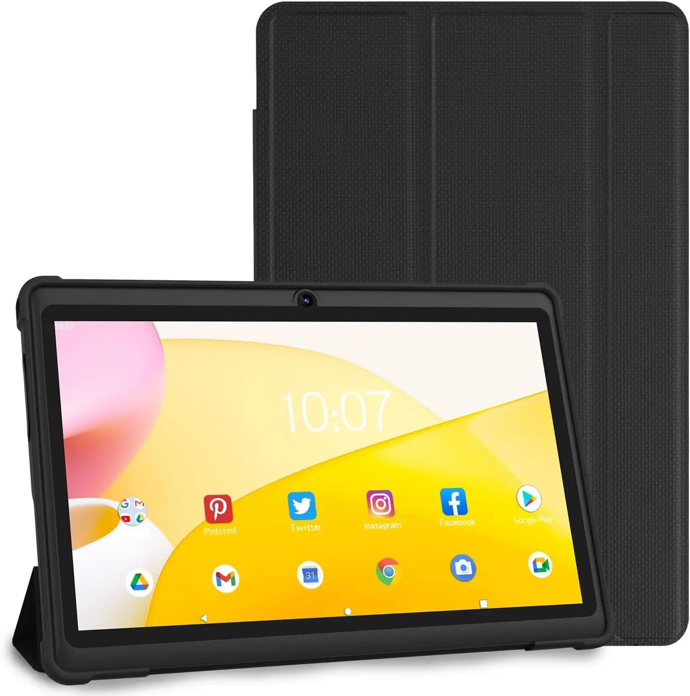 7 Inch Tablet with Case, Quad Core Android Tablets, 4GB RAM 32GB ROM 512GB Expand, 1024x600 IPS HD Display, 3500mAh,Dual Camera, USB C Tablet PC (Black)