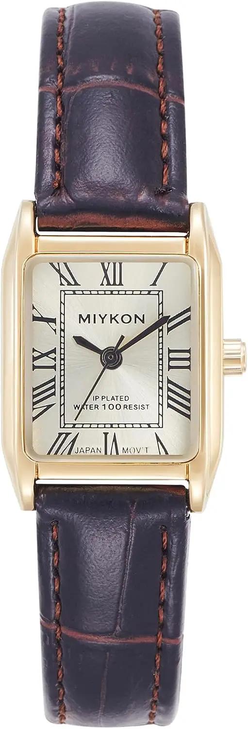Miykon Dainty Vintage Tank Square Dress Watches for Women – Genuine Leather Band, Second Hand, Japanese Quartz, Water Resistant